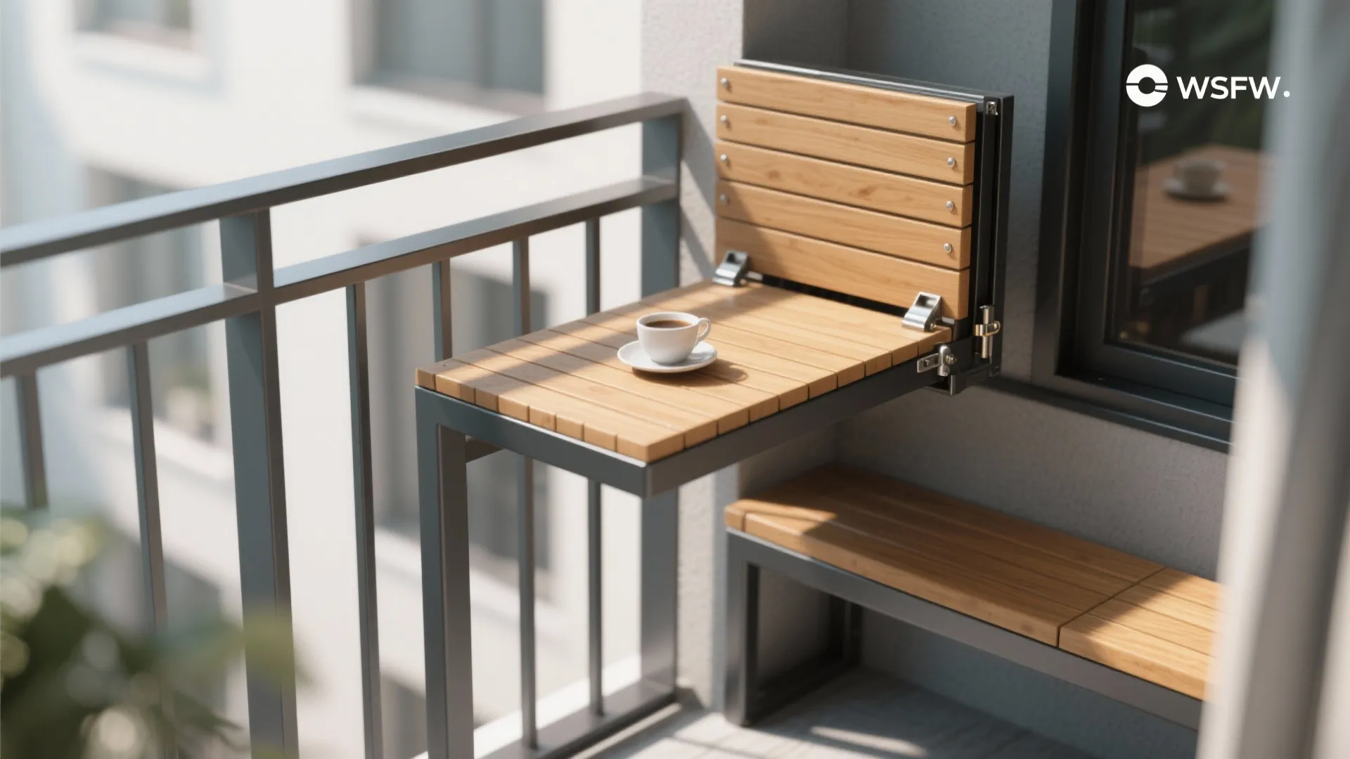 Fold-down steel-and-wood furniture