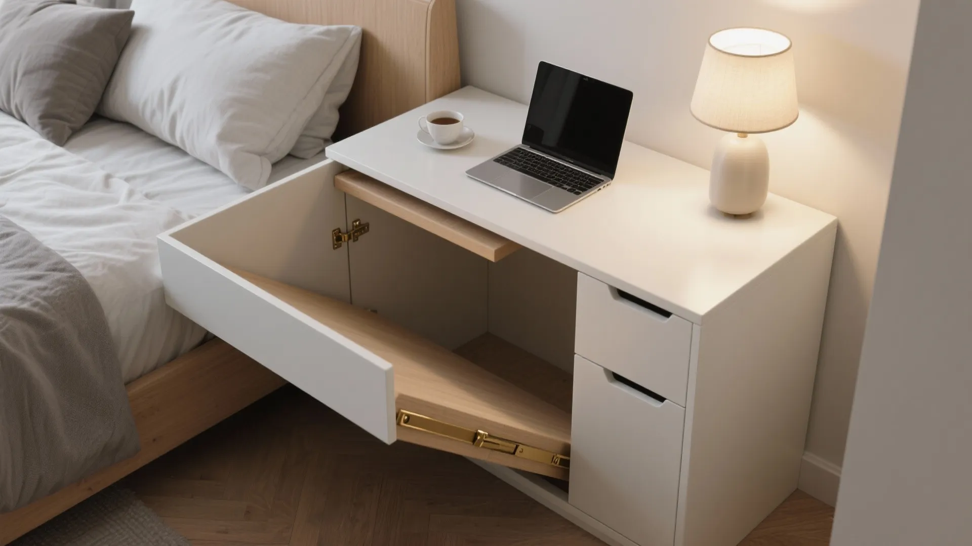 3. Fold-down table that doubles as a desk