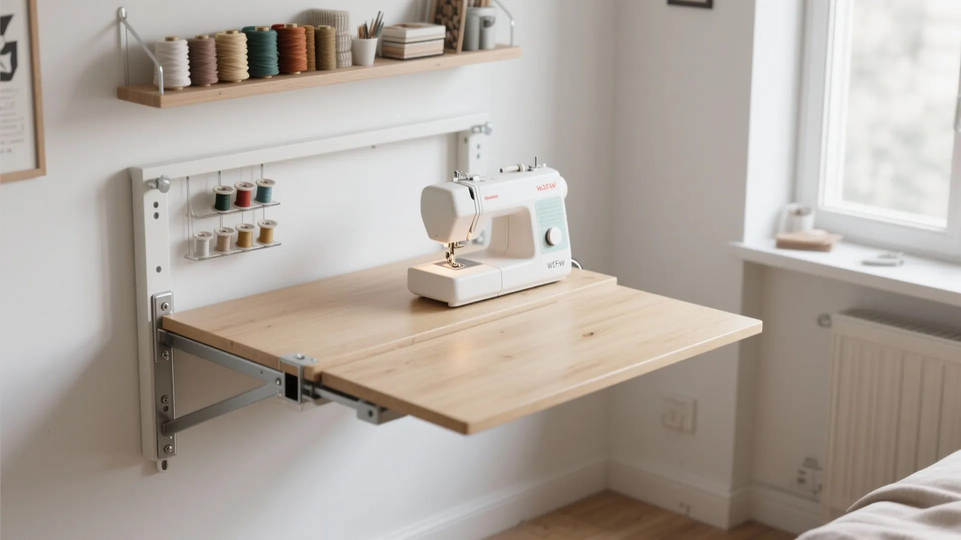 1. Fold-down wall-mounted sewing table