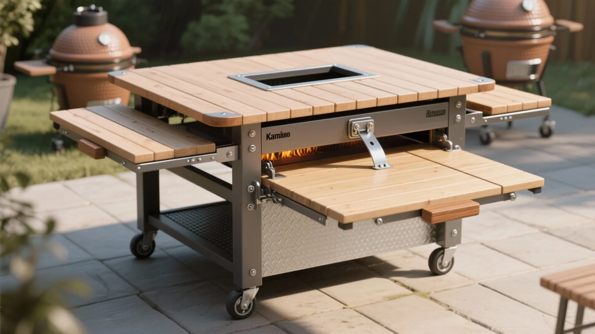1) Fold-down patio table with locking casters