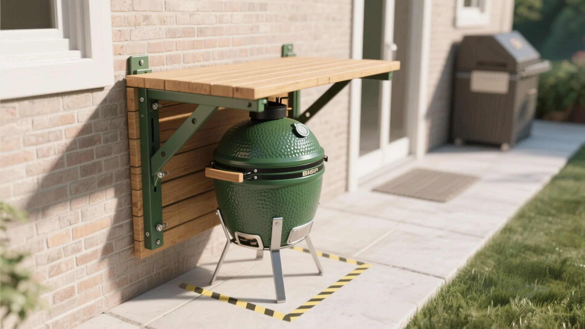 Fold-down wall-mounted Green Egg table
