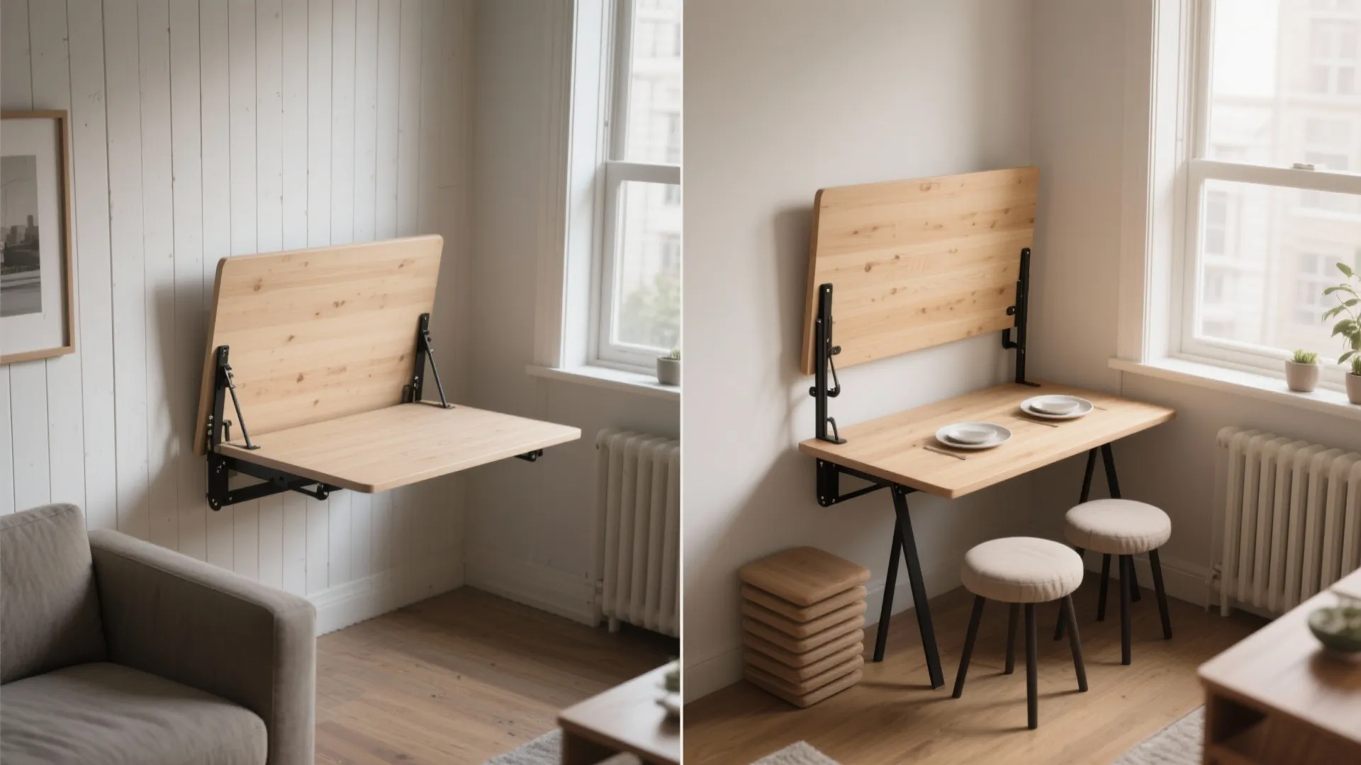 1. Fold-down wall table: dine or disappear