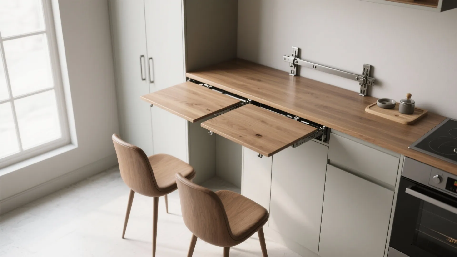 Fold-down prep and dining stations