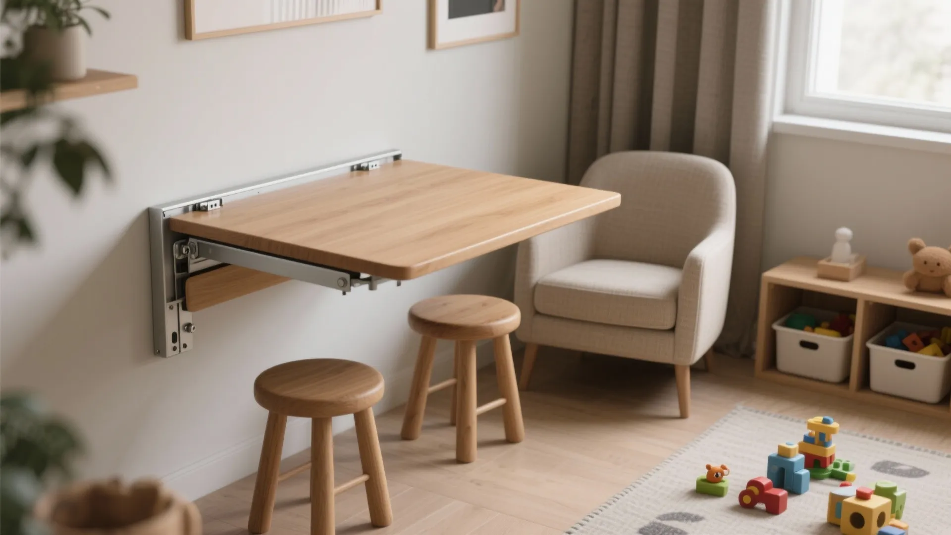 1. Fold-down table and stackable seating