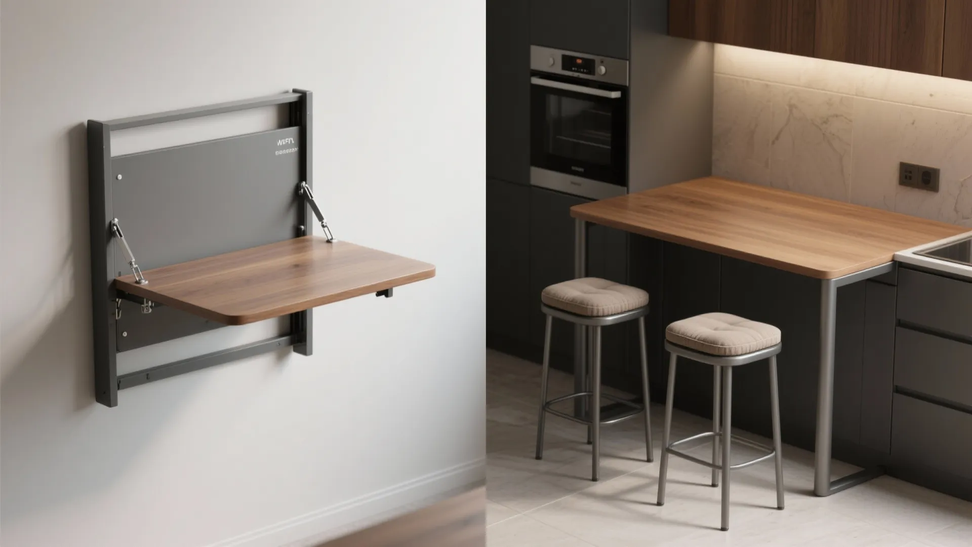 Fold-down table for multi-use spaces