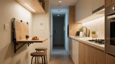Compact Kitchen with Foldable Dining Table for Small Spaces