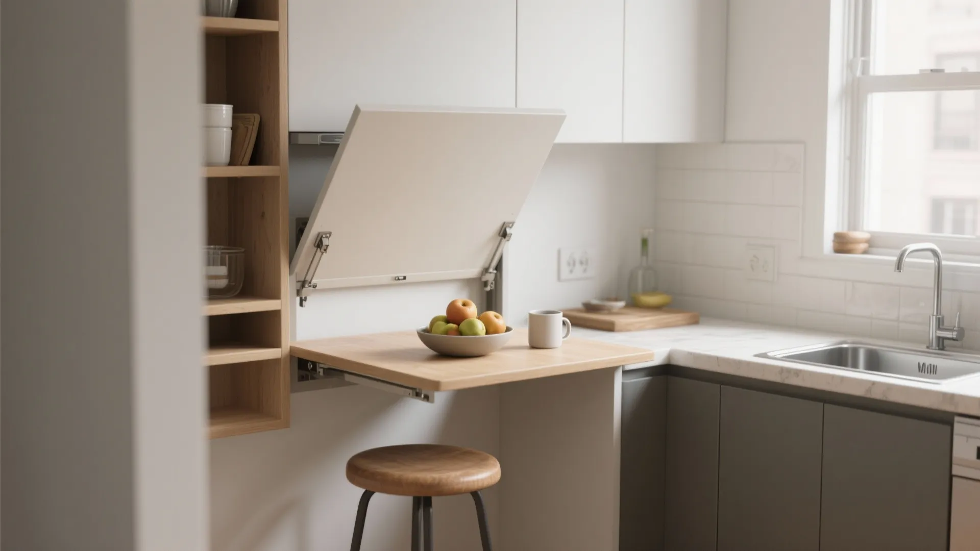 2. Fold-down dining and prep surfaces