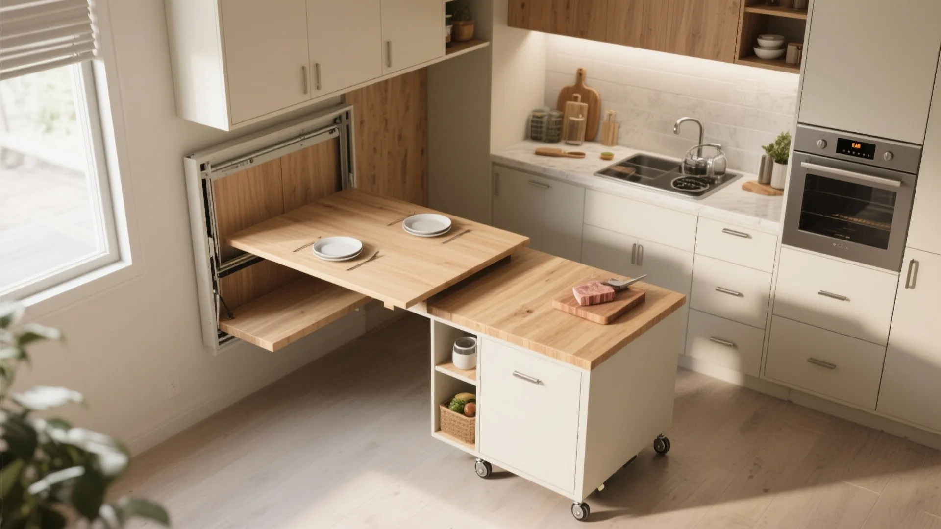 3. Fold-down tables and multitasking islands