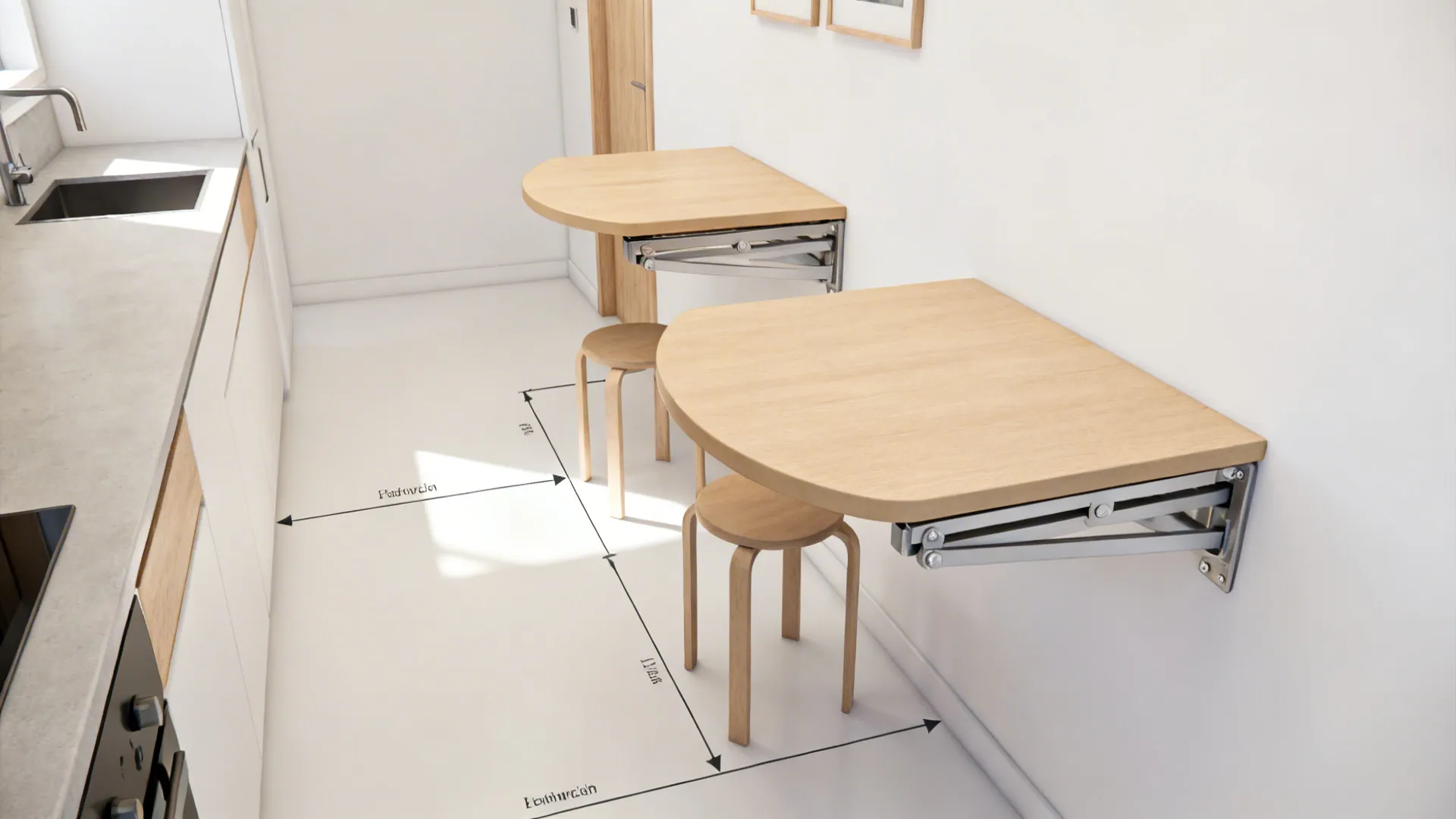 2) Wall-Mounted Fold-Down Table (Flip-Up, Fold-Away)
