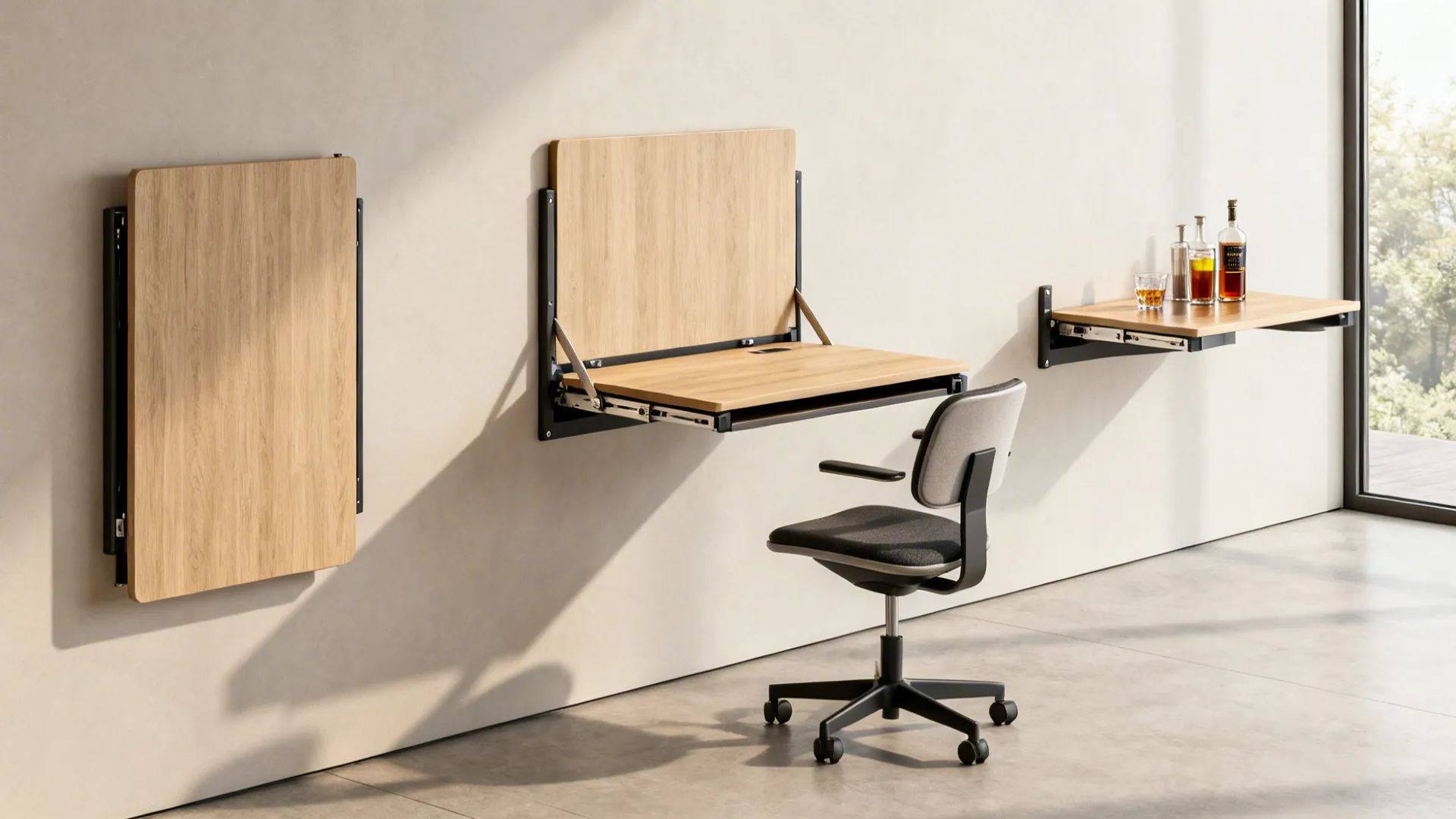 5. Fold-down wall table that becomes a desk or bar