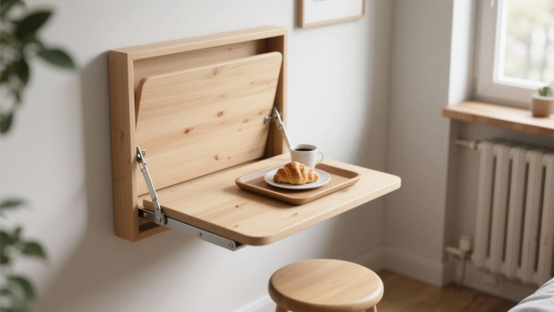2. Fold-Down Wall Tray for Small Nooks