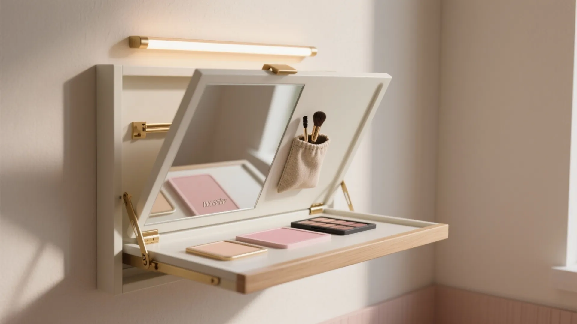 1. Fold-down vanity shelf