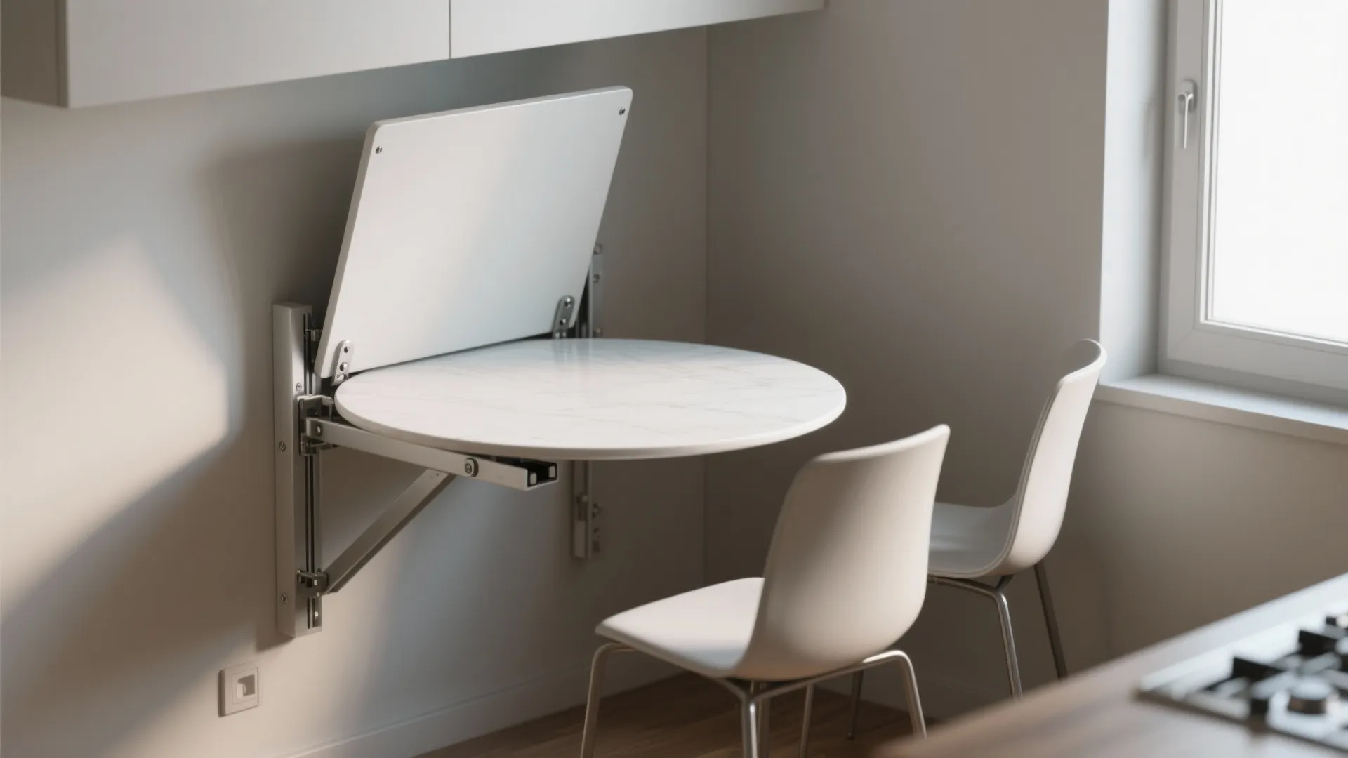 1. Fold-down wall-mounted round table