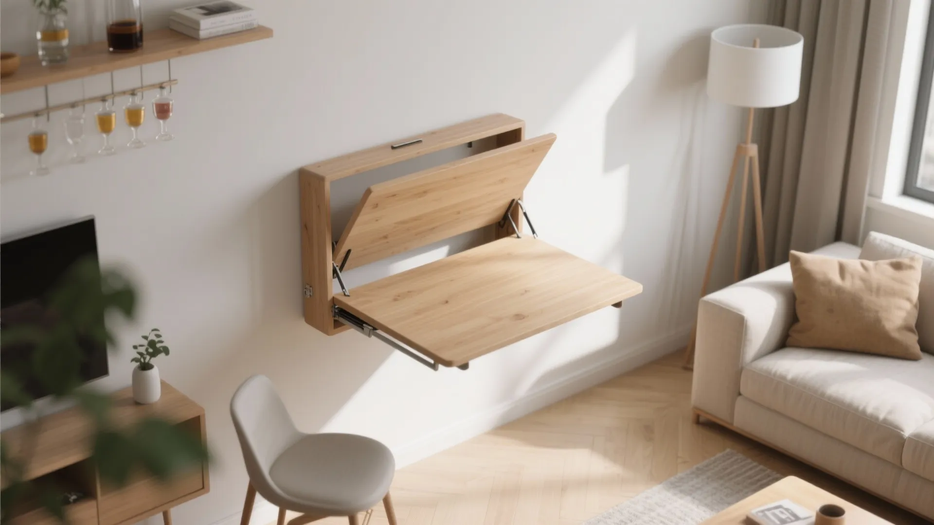 2. Fold-Down Wall Bar Table