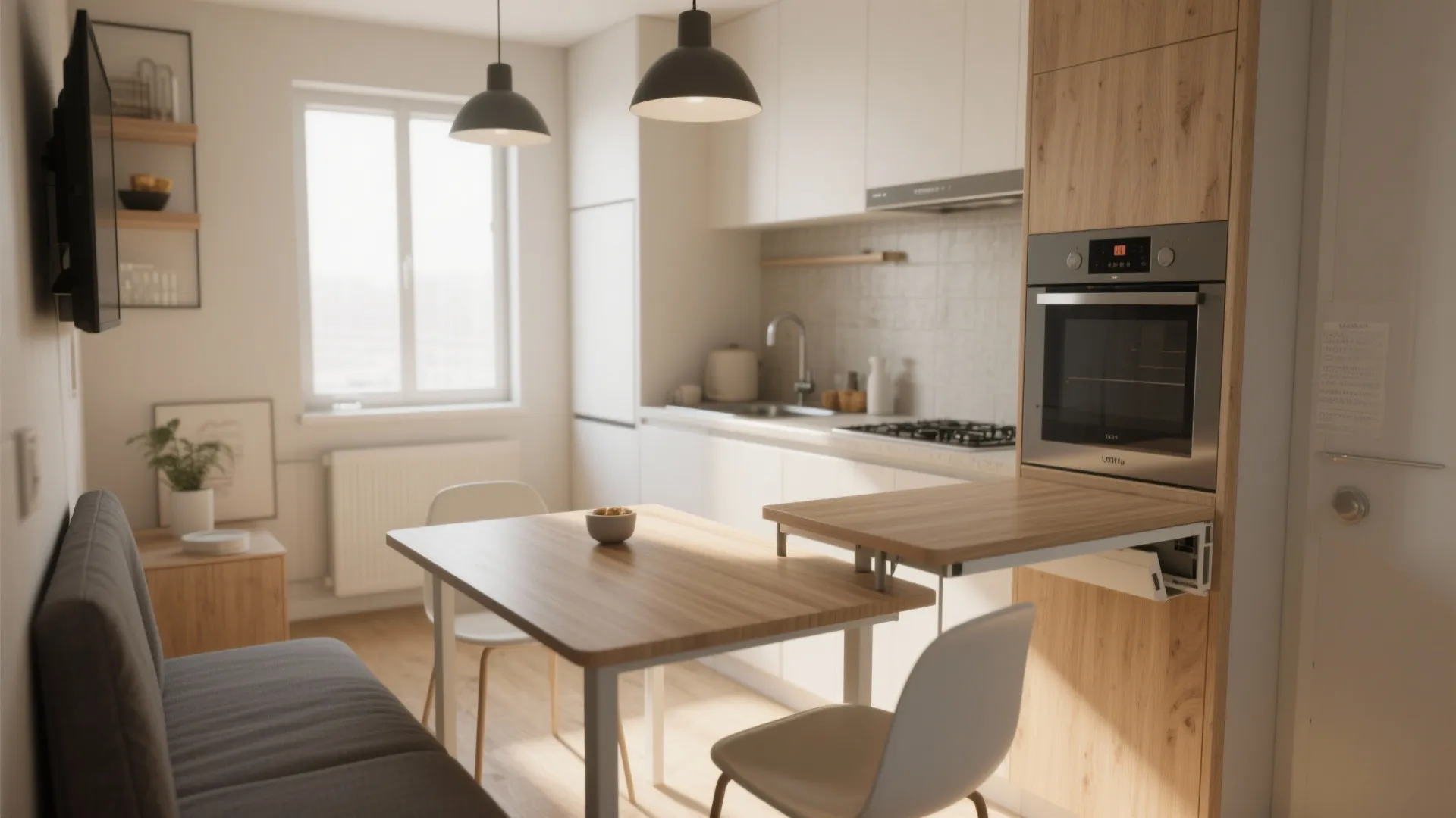 Floating Fold-Down Table for Micro Kitchens
