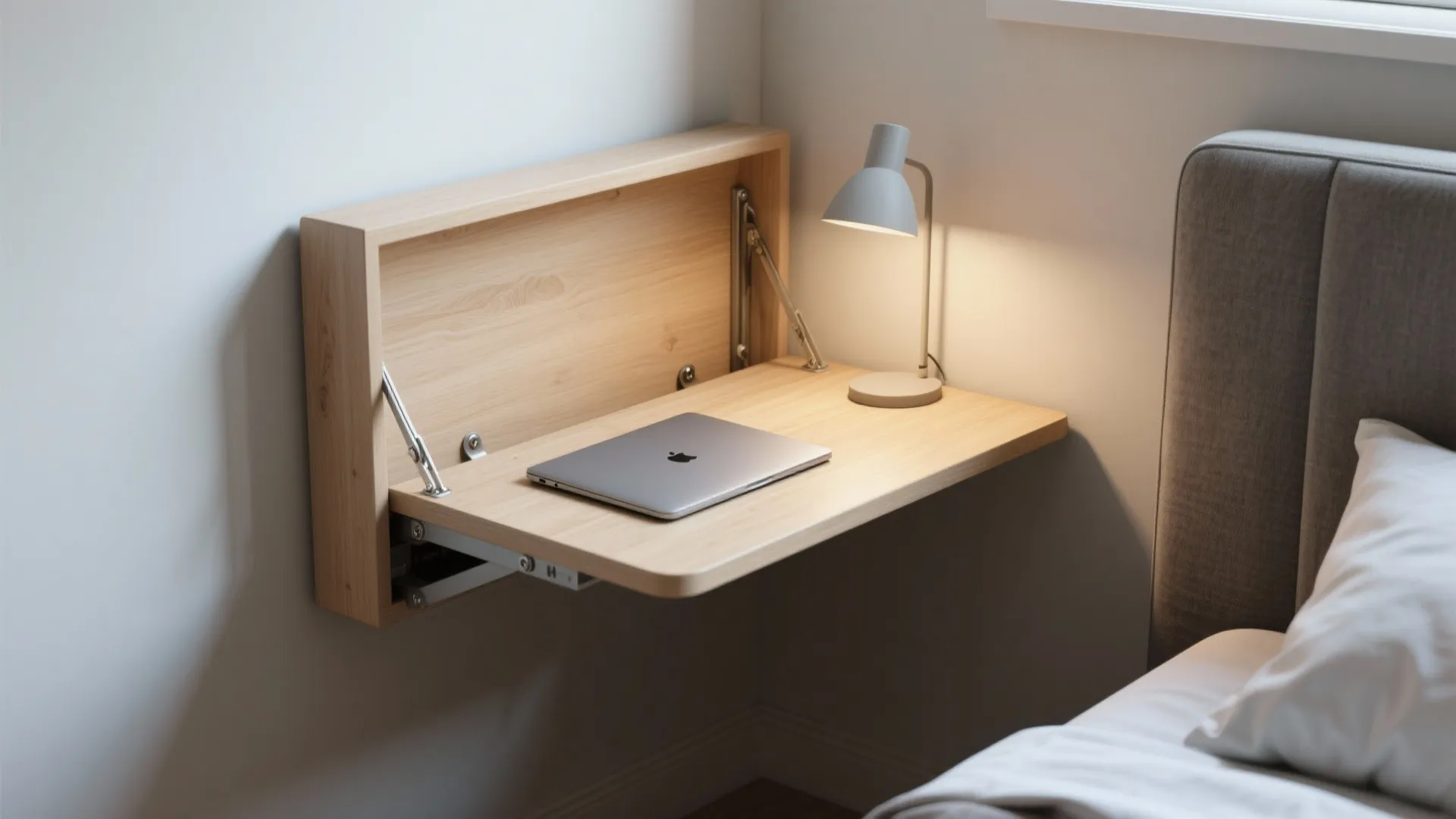2. Fold-down wall-mounted side table for ultra-tight corners