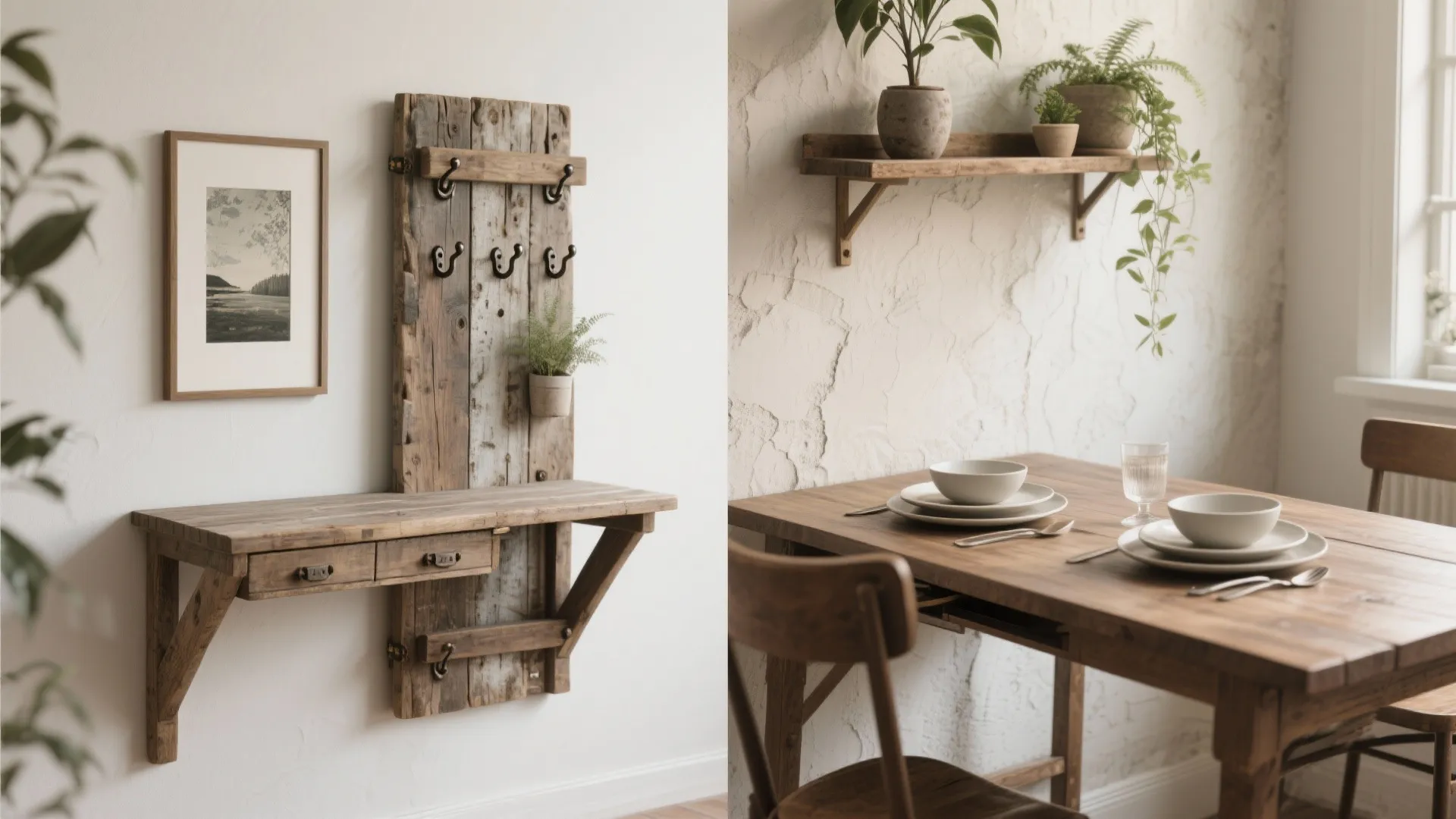 5. Fold-down wall table with reclaimed wood
