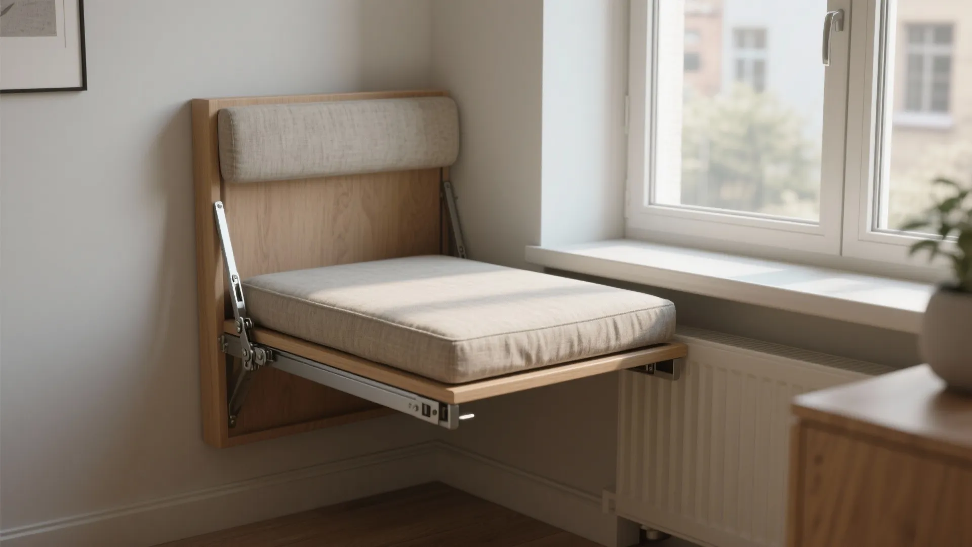3. Fold-down bench under a window ledge