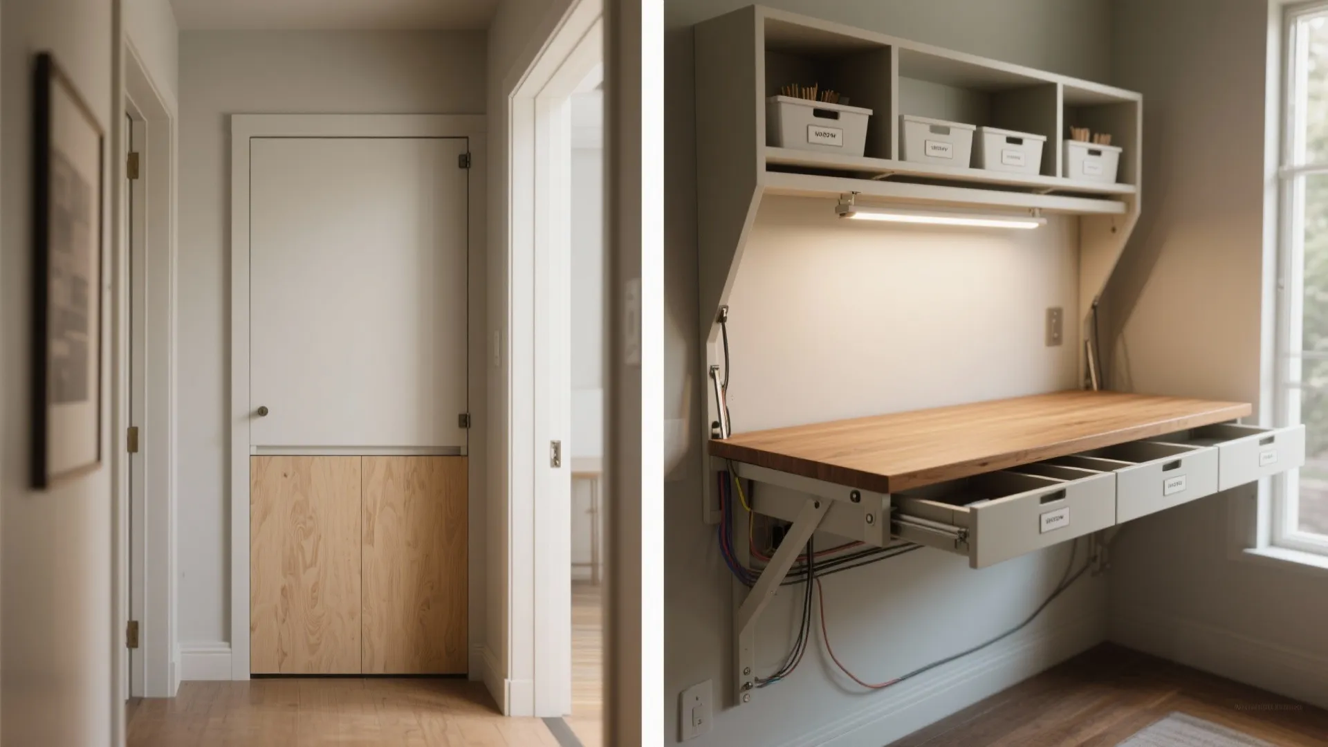 2. Fold-down workbench with integrated storage