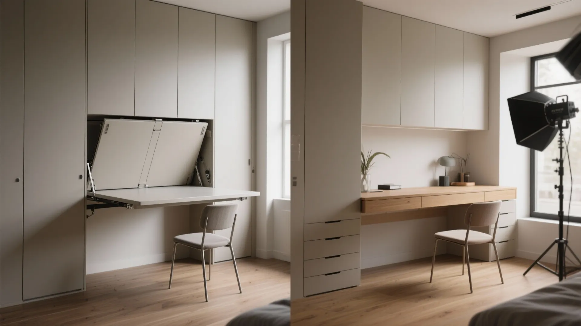 2. Fold-down workstation for multi-use rooms