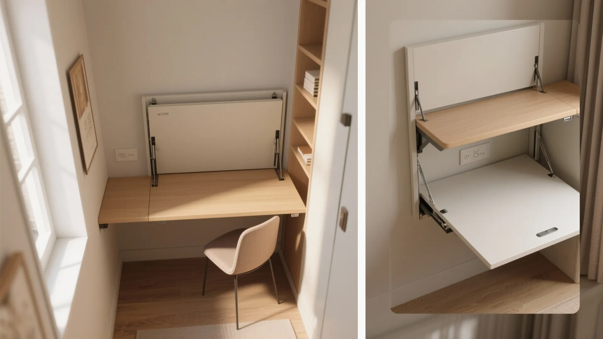 2. Fold-down workstation for dual-use rooms
