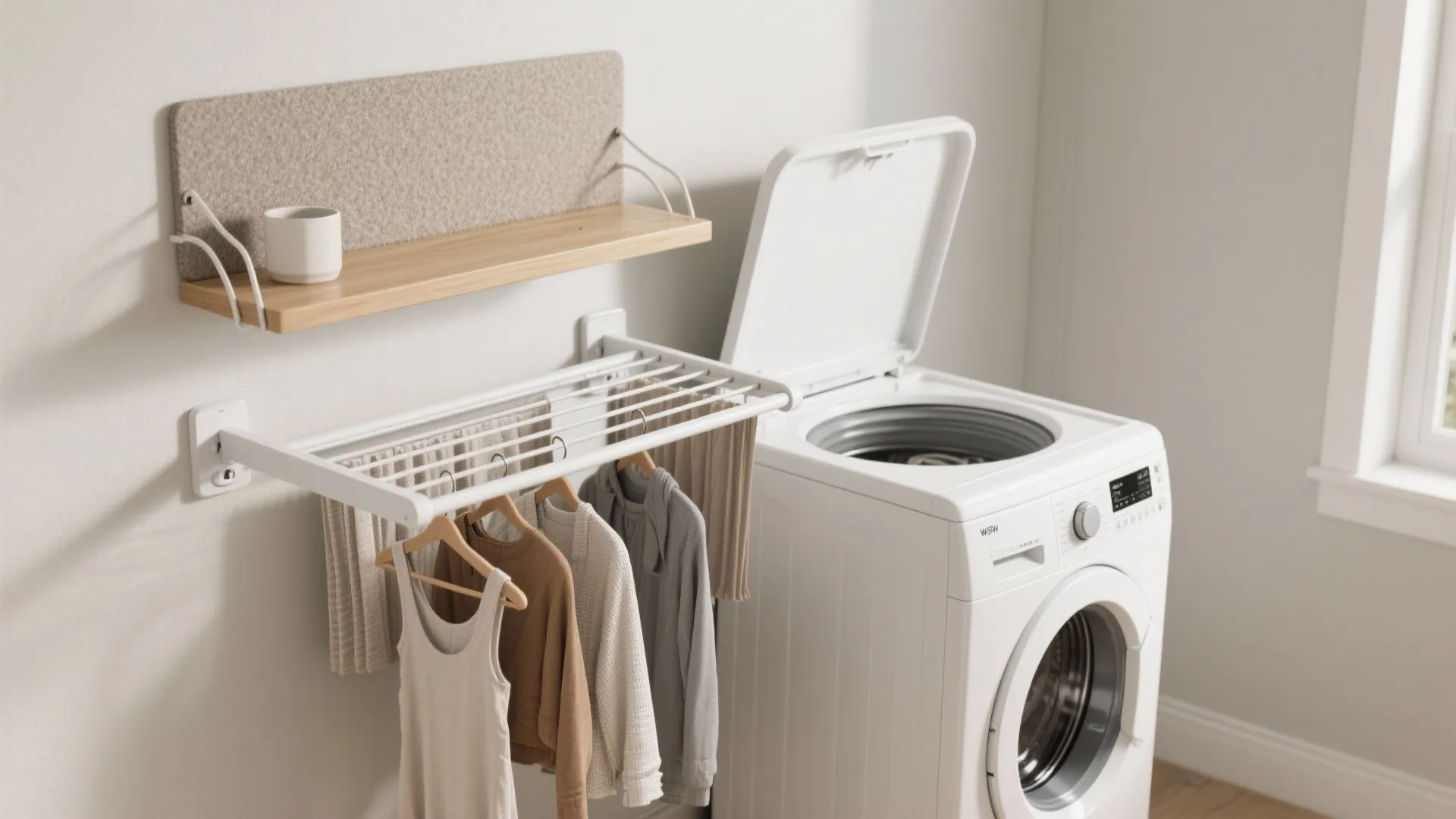 Wall-mounted drying rack that folds flat