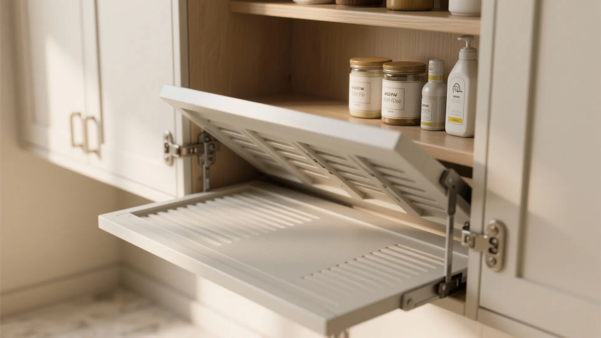 2. Fold-and-hide: Built-in folding shelf with doors