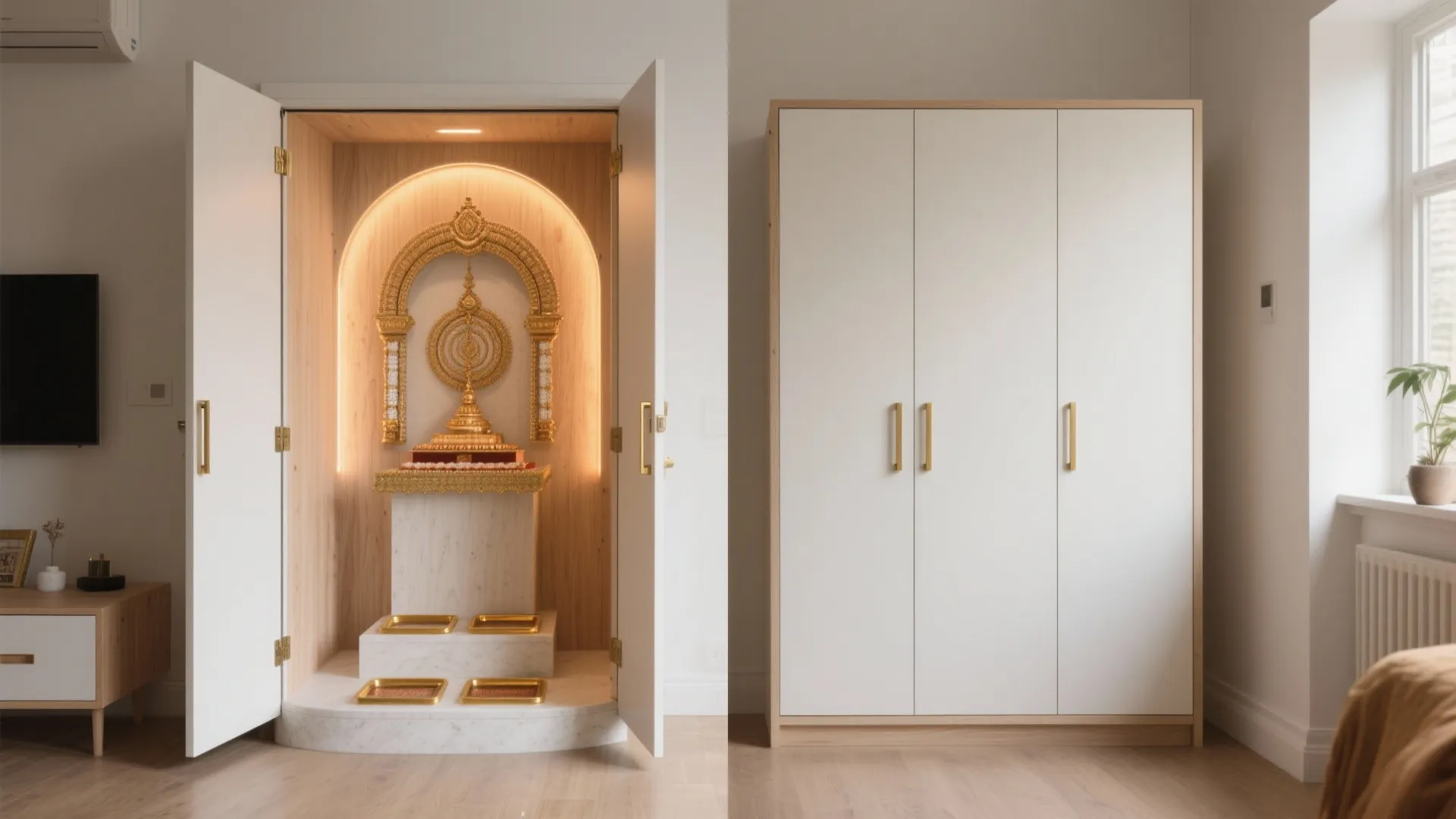 Fold-away mandir for studio and rental homes