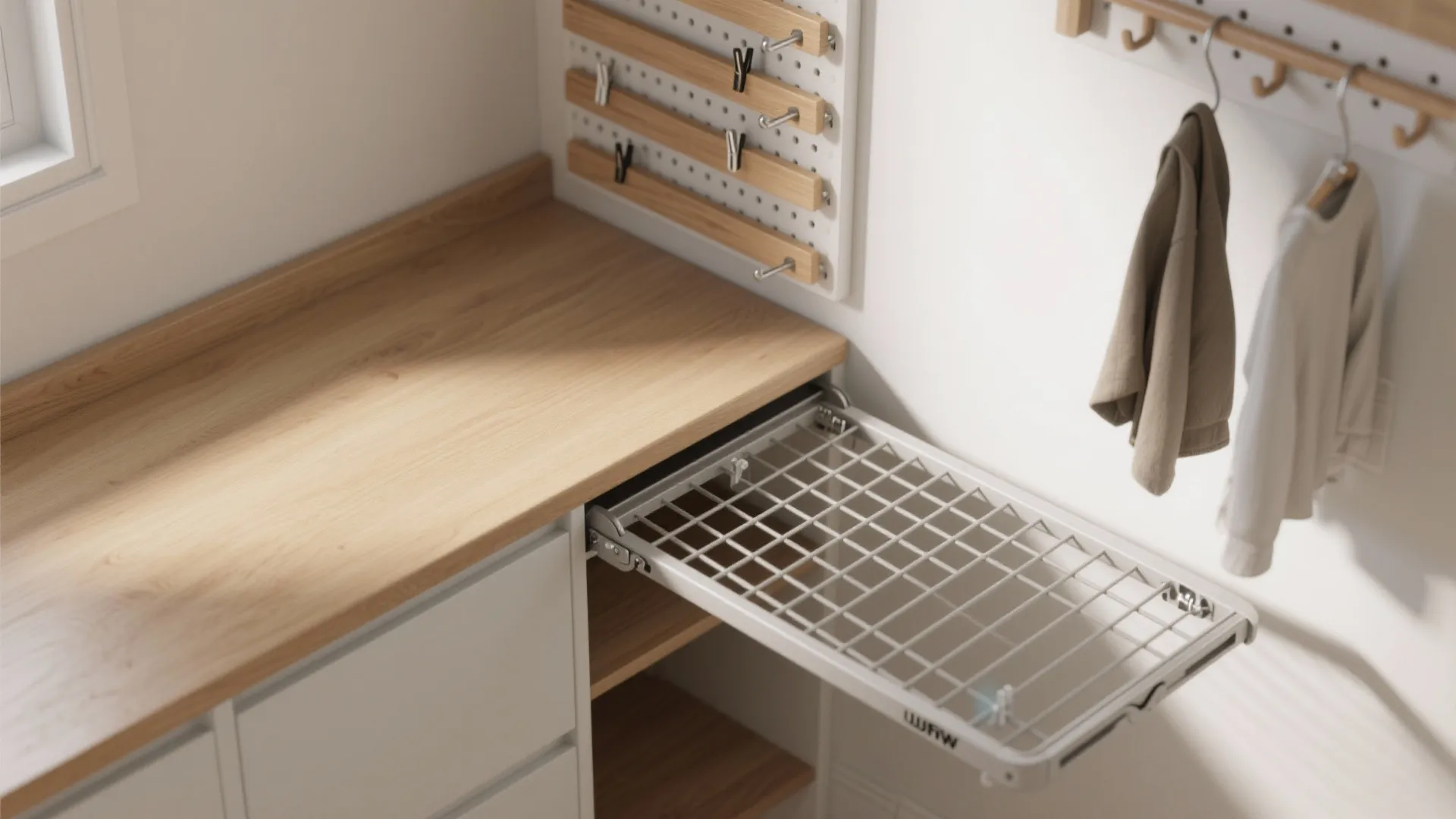 2. Fold-out counter and hidden drying rack