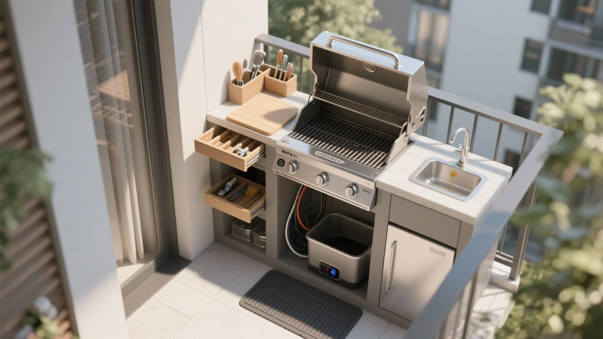 Fold-Down Prep, Modular Storage, and Drip Management