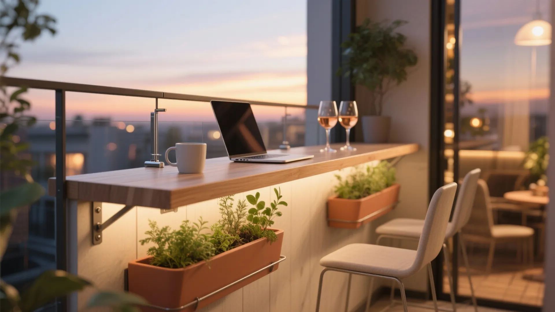 4) Fold‑Down Rail Table + Slim Planters (Day‑to‑Night Flex)