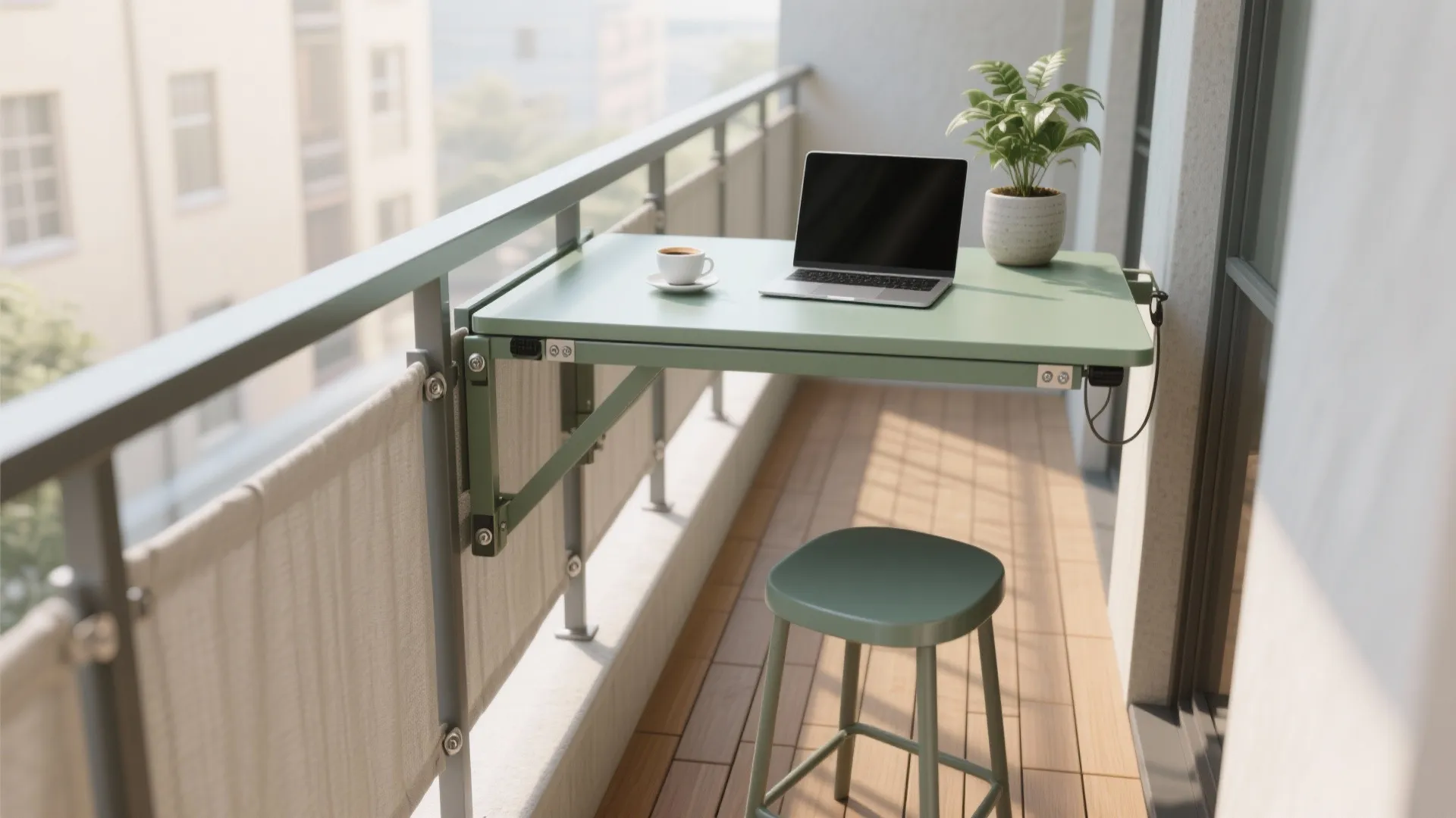 Fold-Down Rail Table That Doubles as a Breakfast Ledge