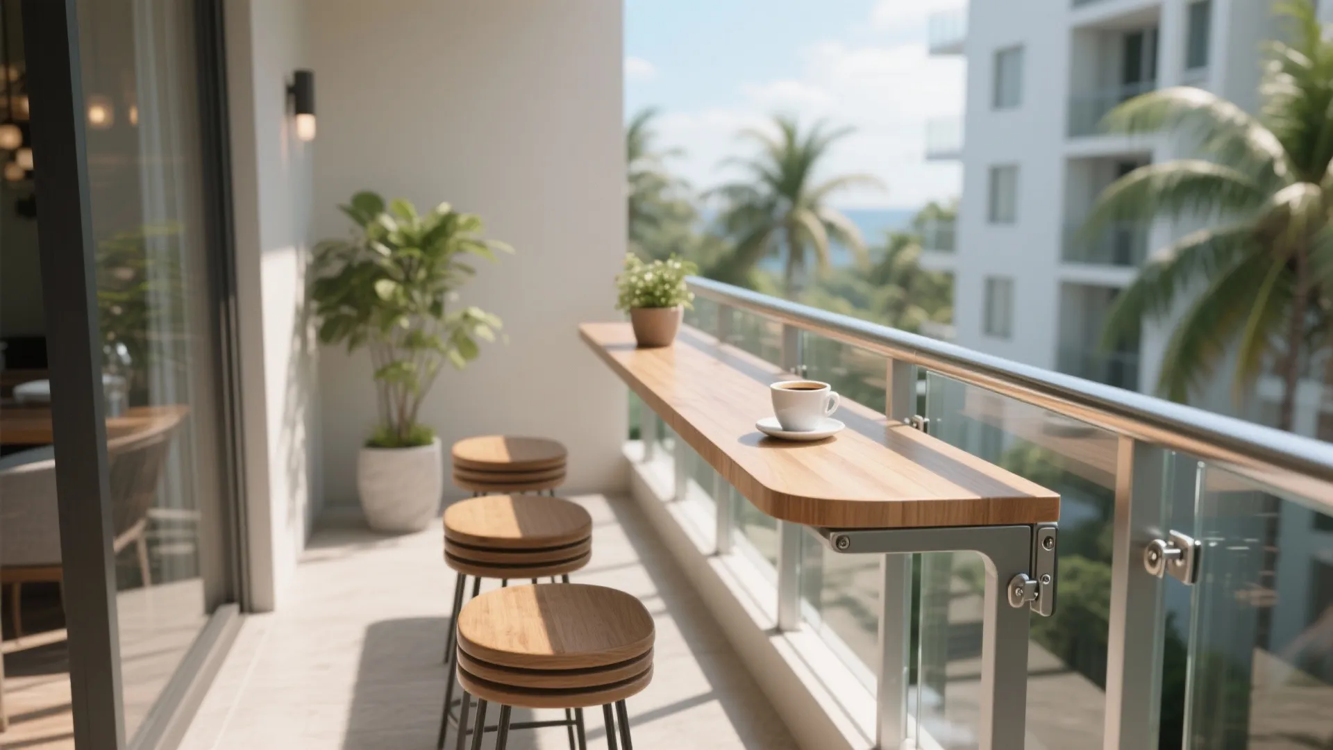 Fold‑Down Rail Bar + Compact Dining