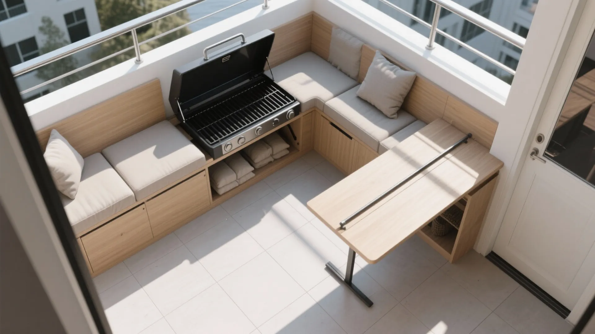 3) Foldable Seating + Hidden Storage Along the Grill