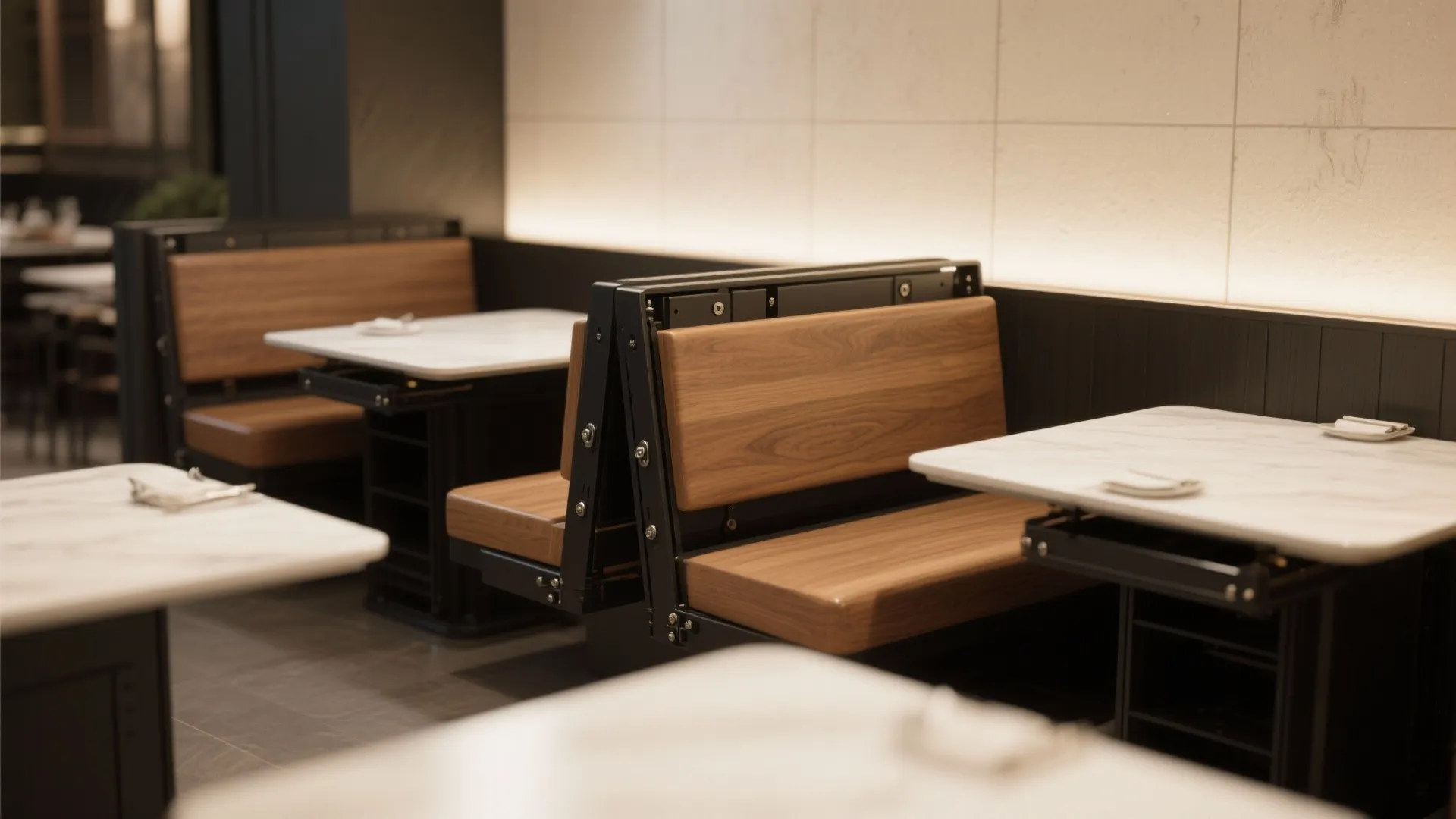 2. Fold-away seating and multifunctional surfaces