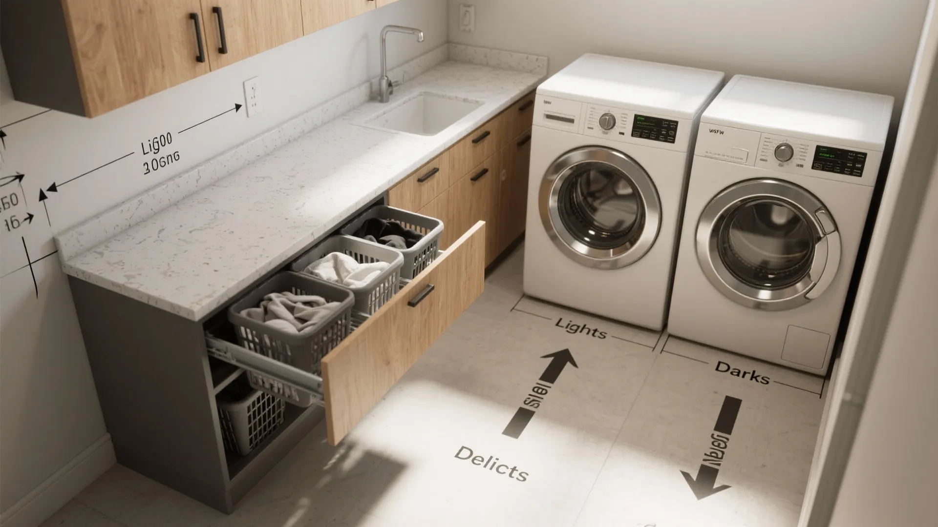 3. Create a folding + sorting station with pull-out hampers