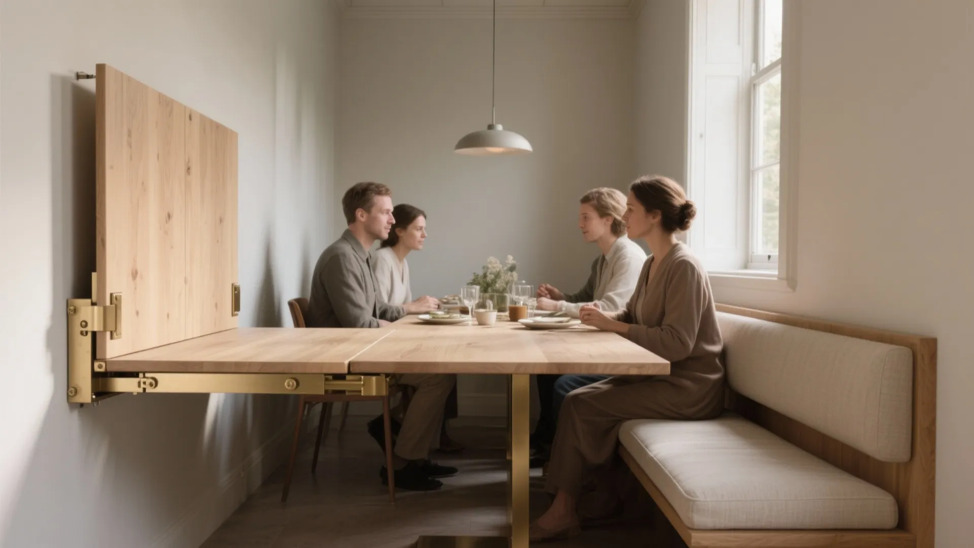 1. Fold-down table + bench seating