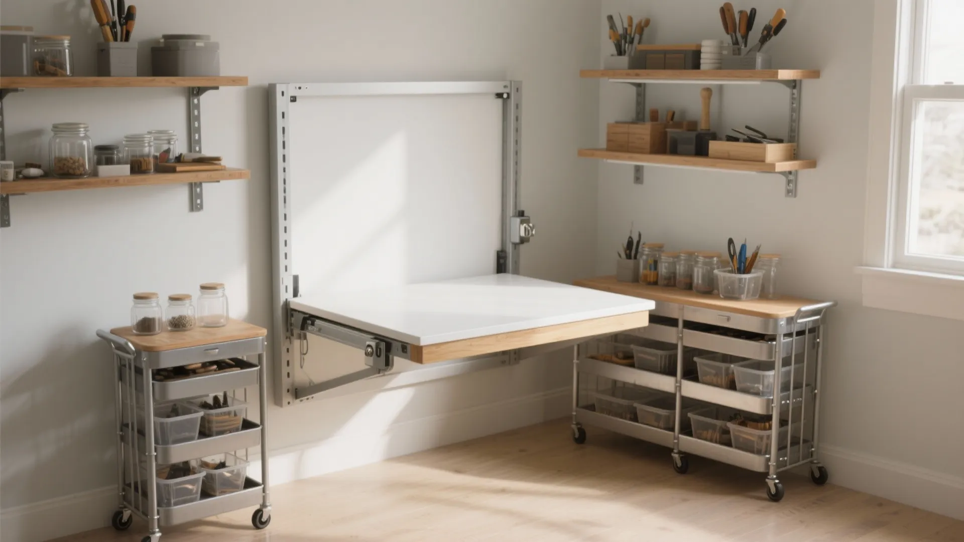 Fold-Down Table + Mobile Carts: Flex on Demand