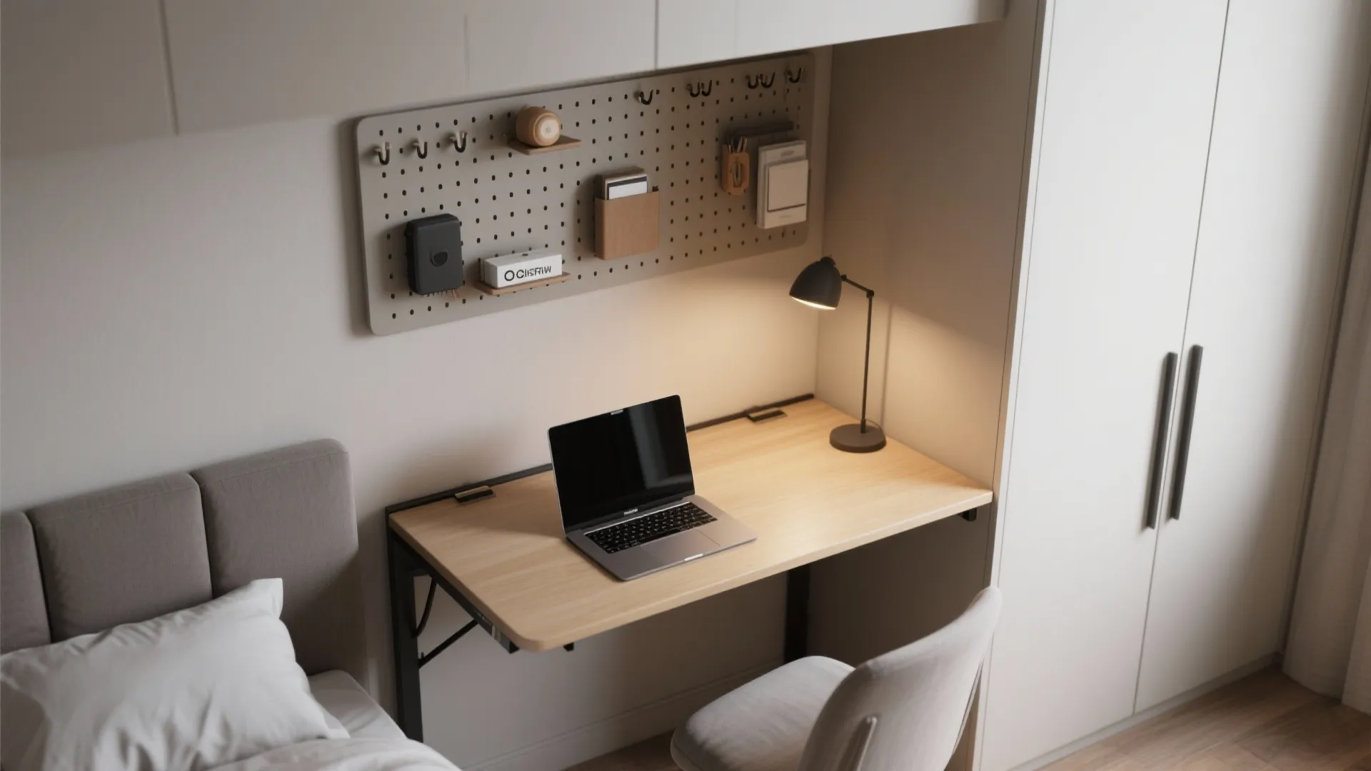 4. Wall-Mounted Fold Table as Nightstand/Desk