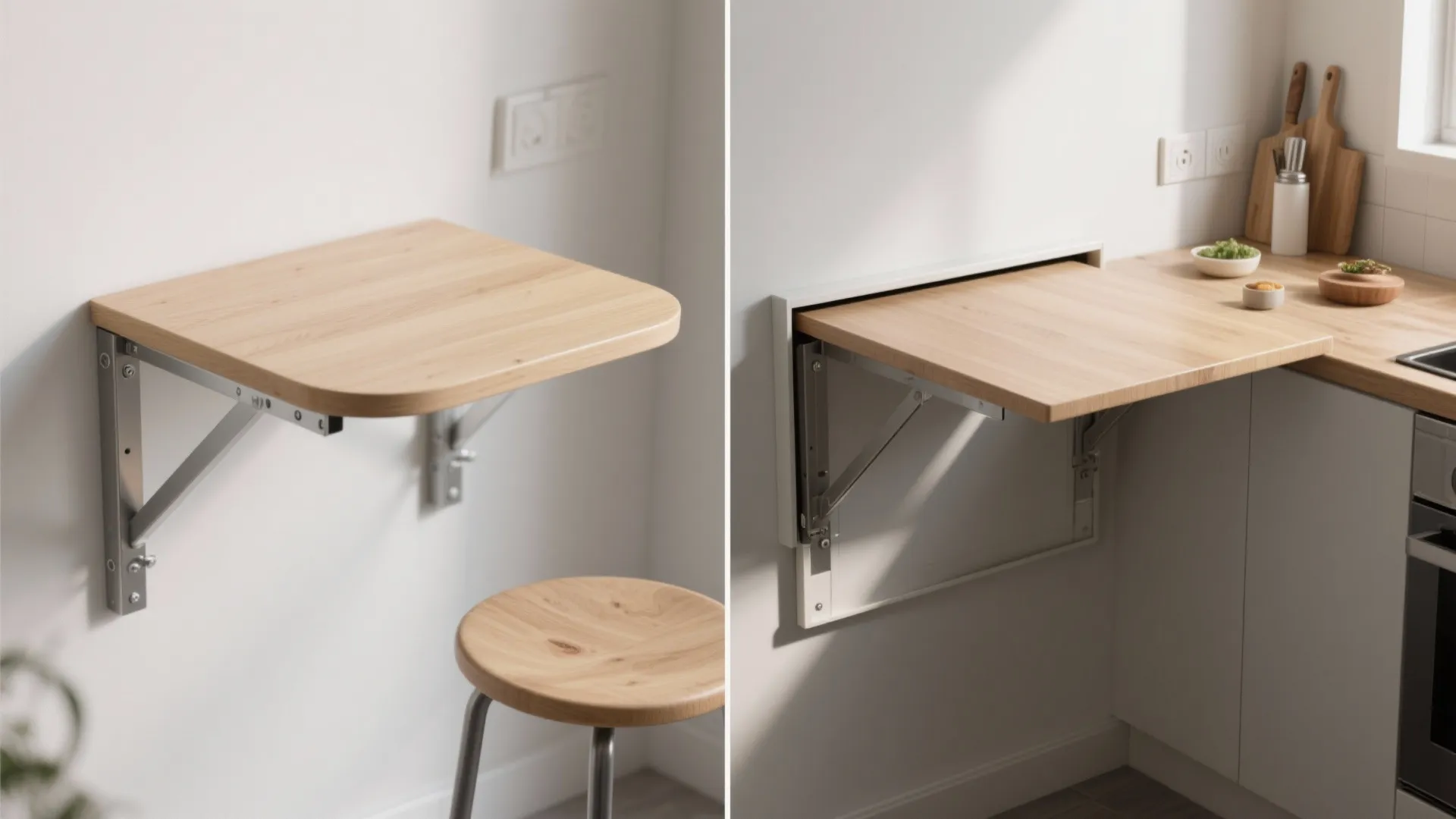 Fold-Down Wall Table as Prep and Breakfast Bar