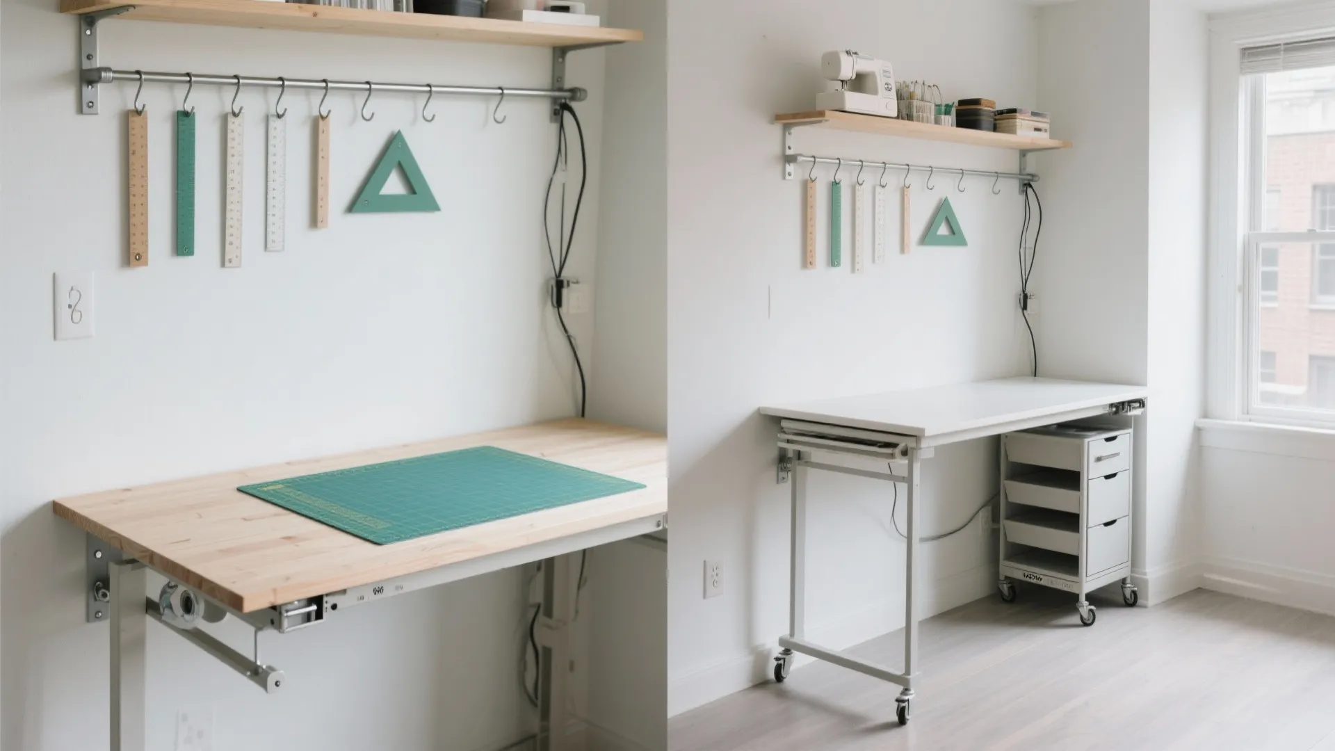 Fold-Down Cutting Table and Mobile Storage Carts