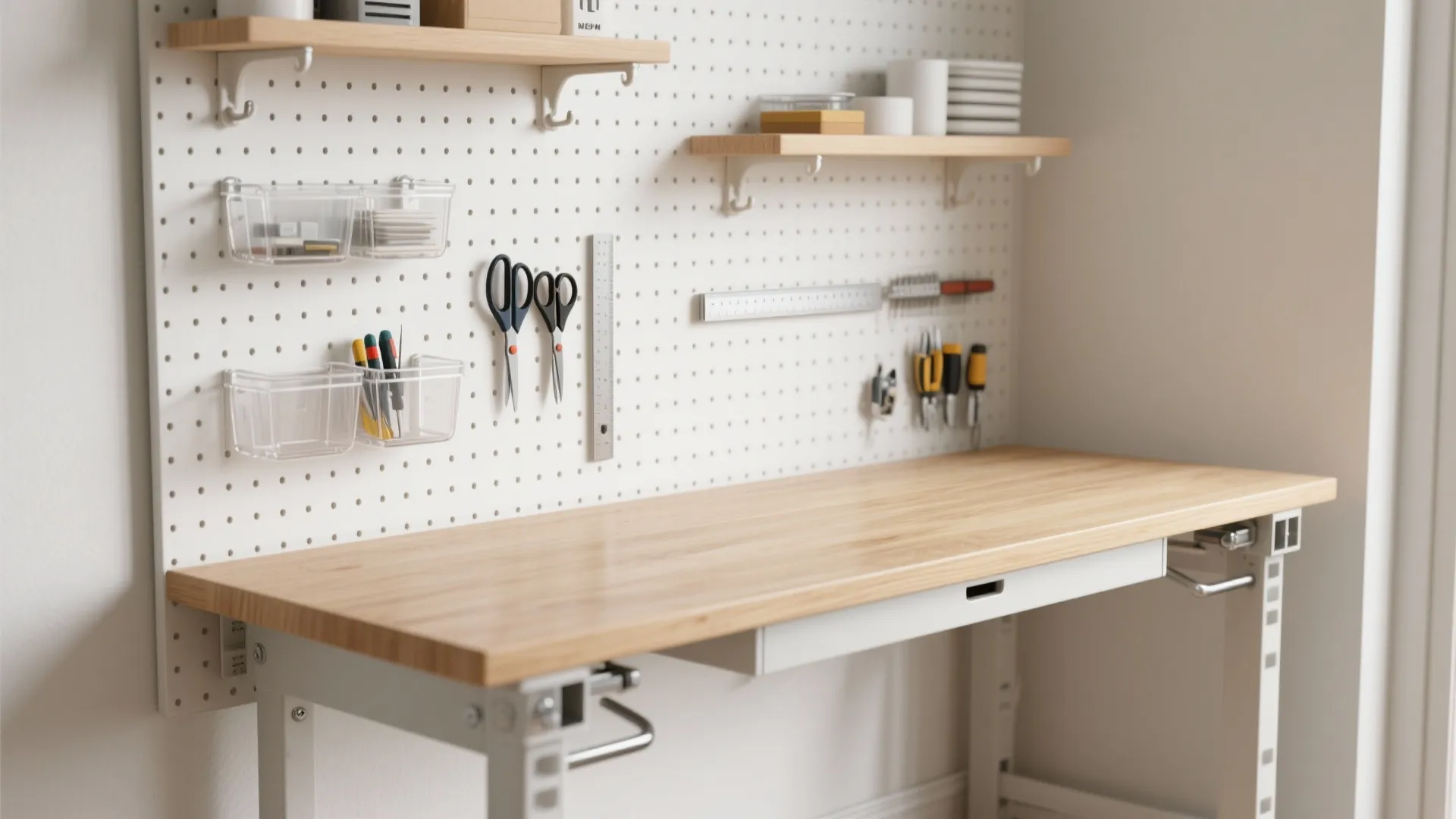 Fold-Down Craft Table + Pegboard Wall