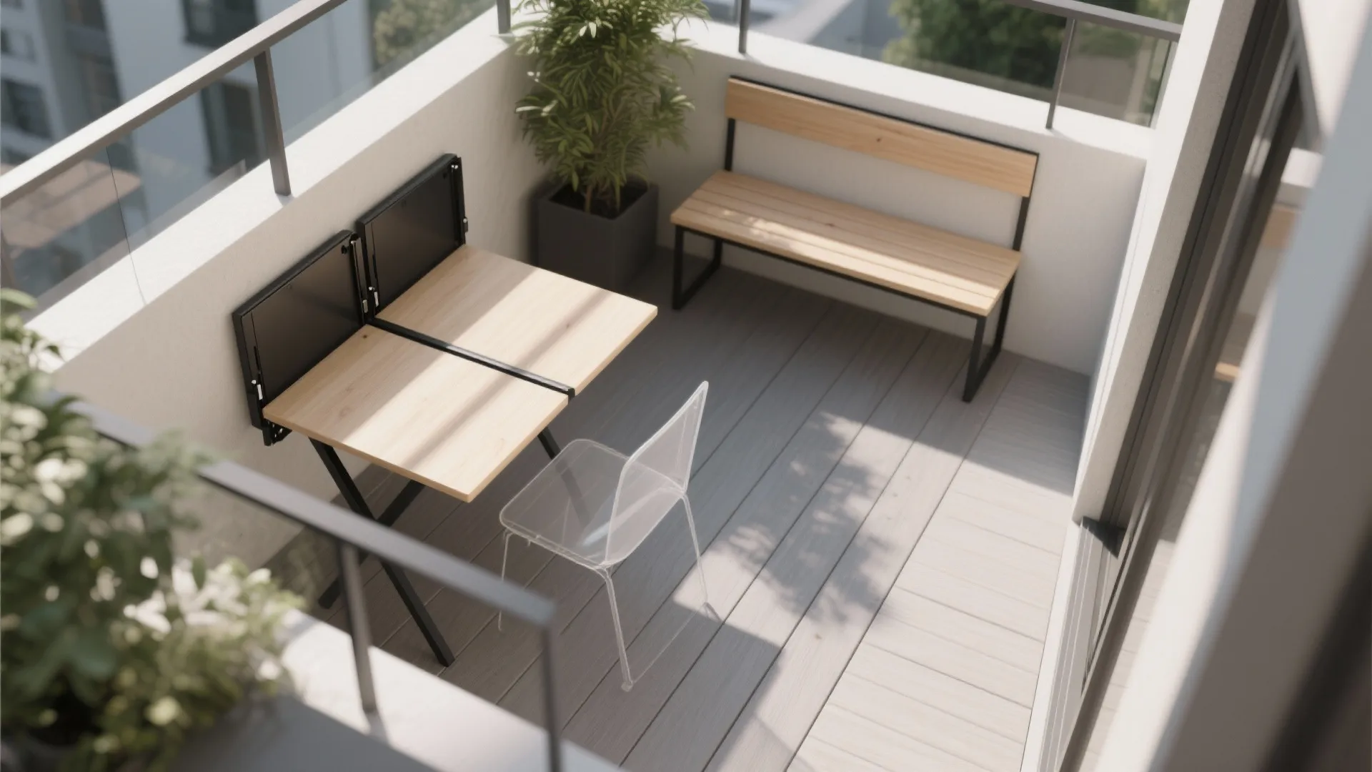 Minimalist Balcony Storage with Fold-Down Table