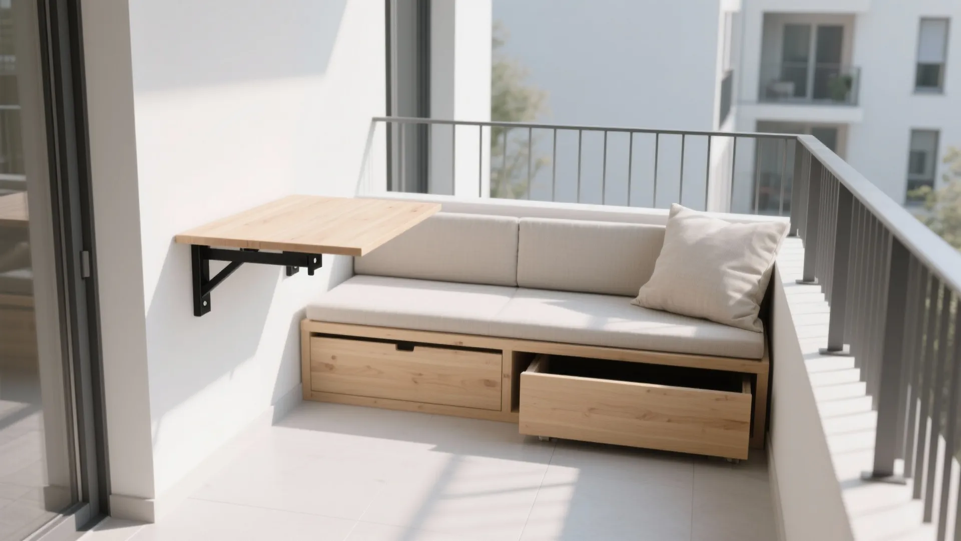 Minimalist Balcony Storage with Fold-Down Table