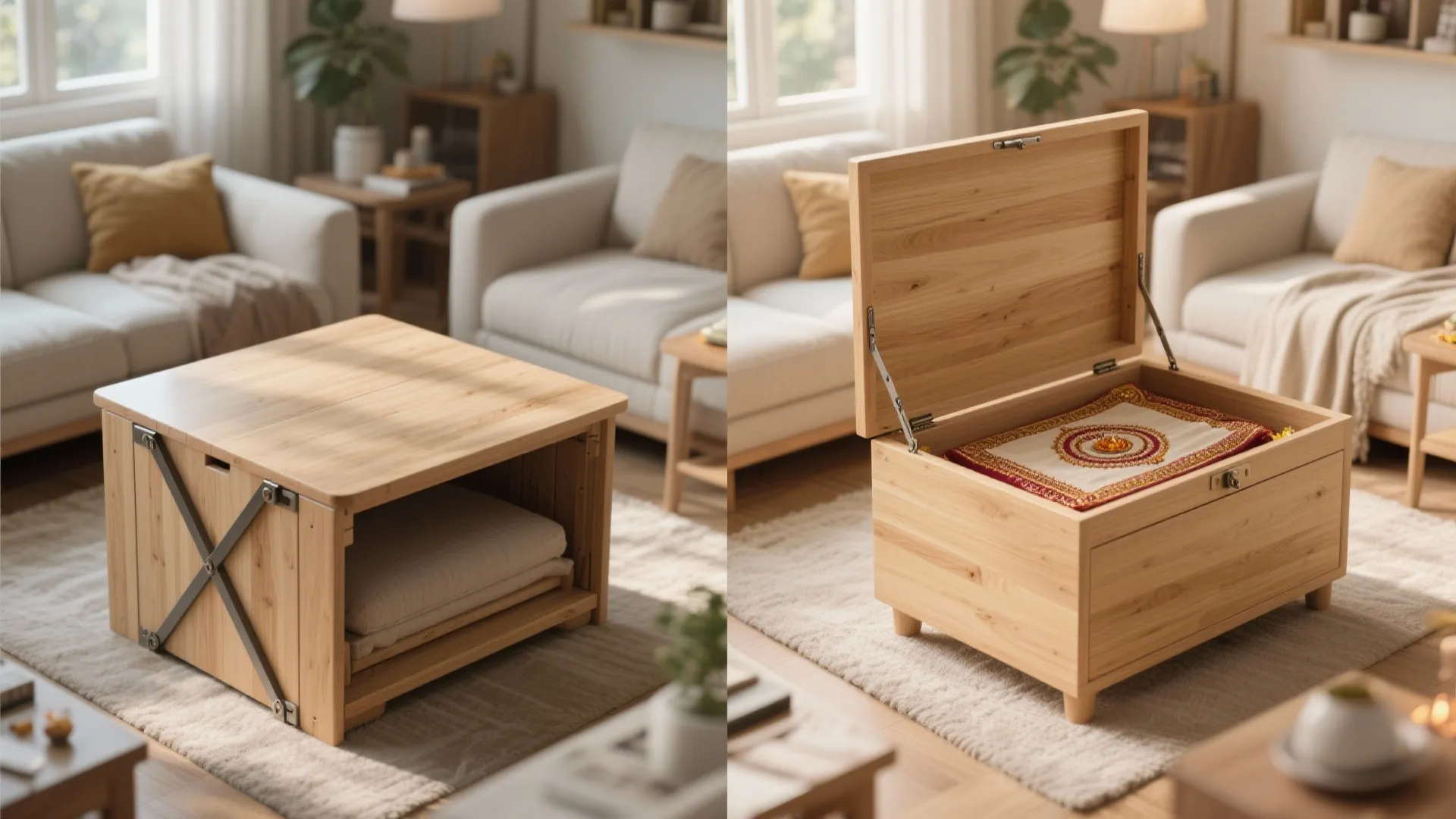 Foldable Pooja Chowki for Multi-Use Living Rooms