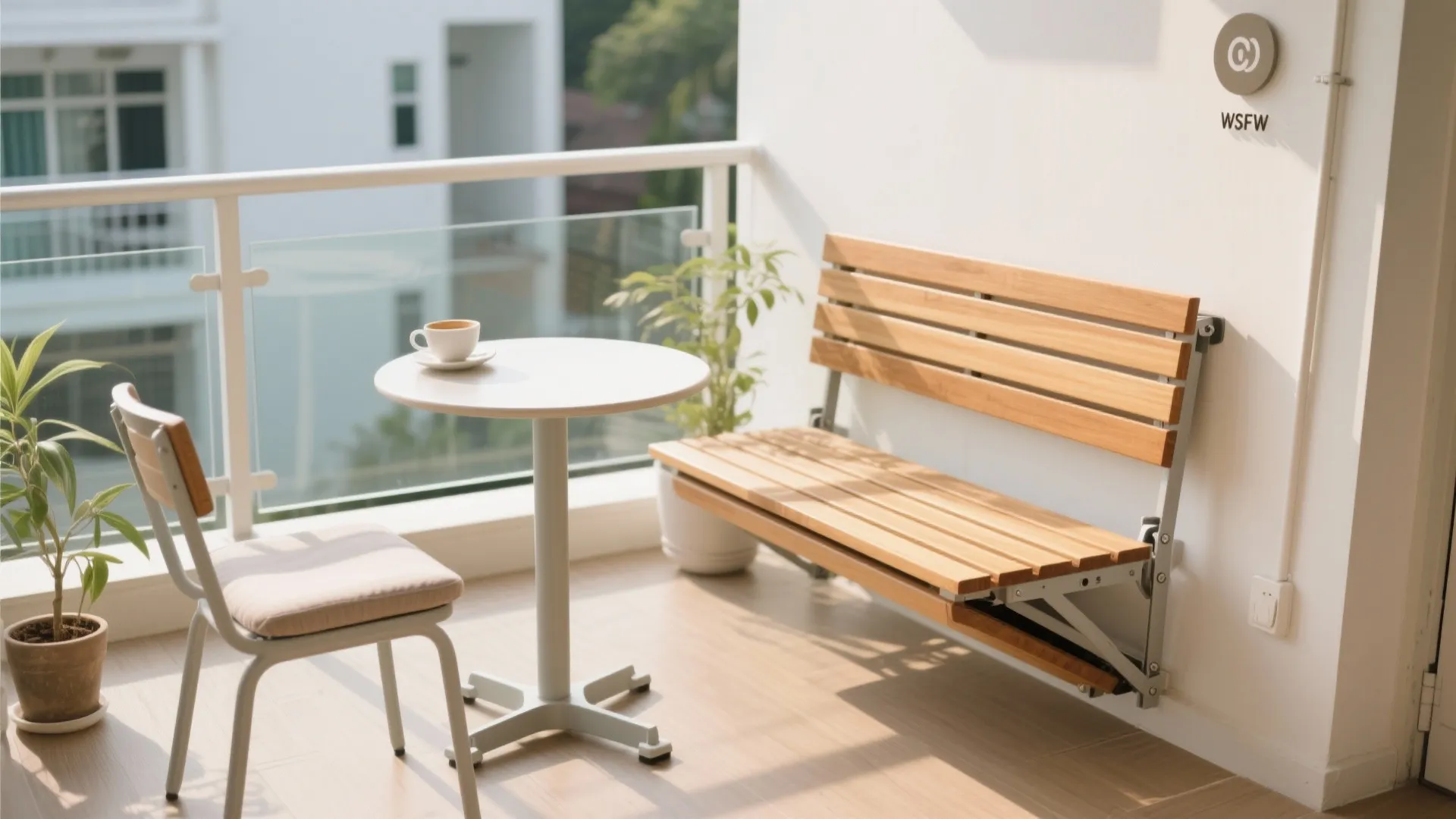 Compact seating: foldable benches and slim café moments