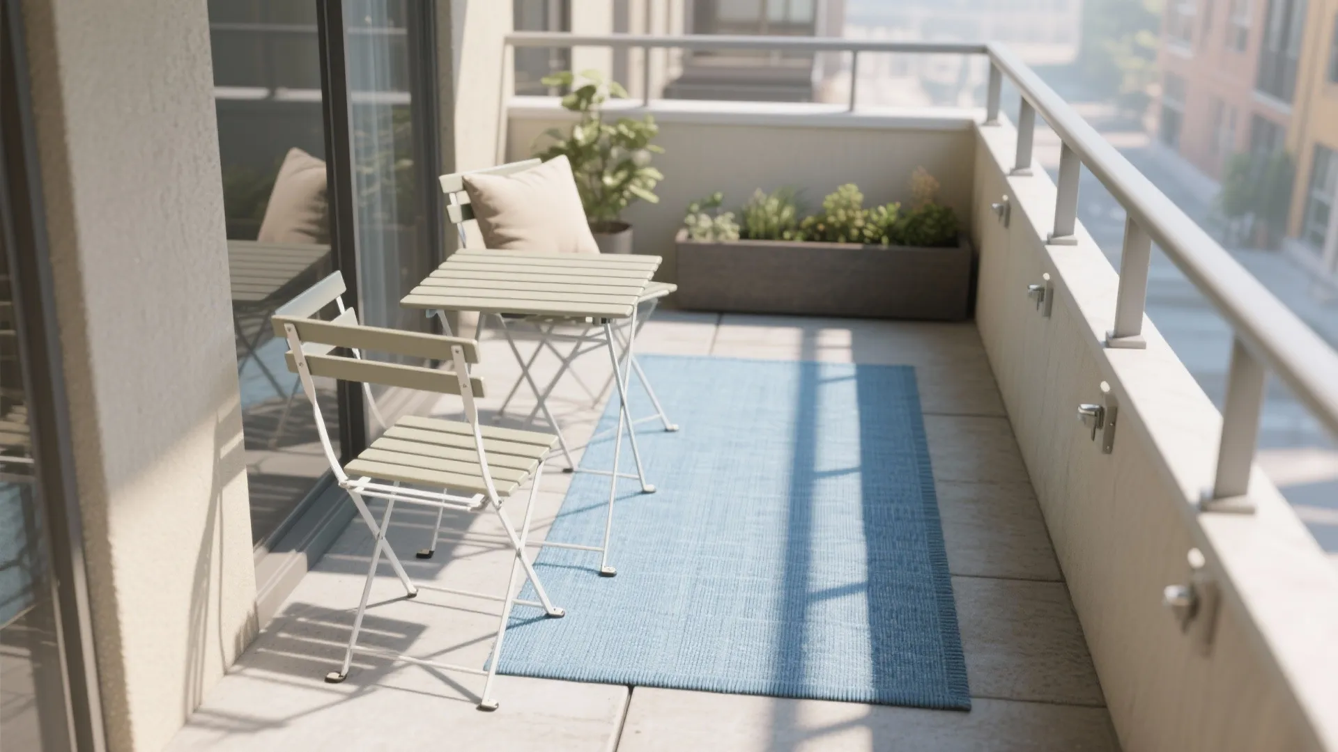 Foldable Bistro Set + Outdoor Rug Zoning