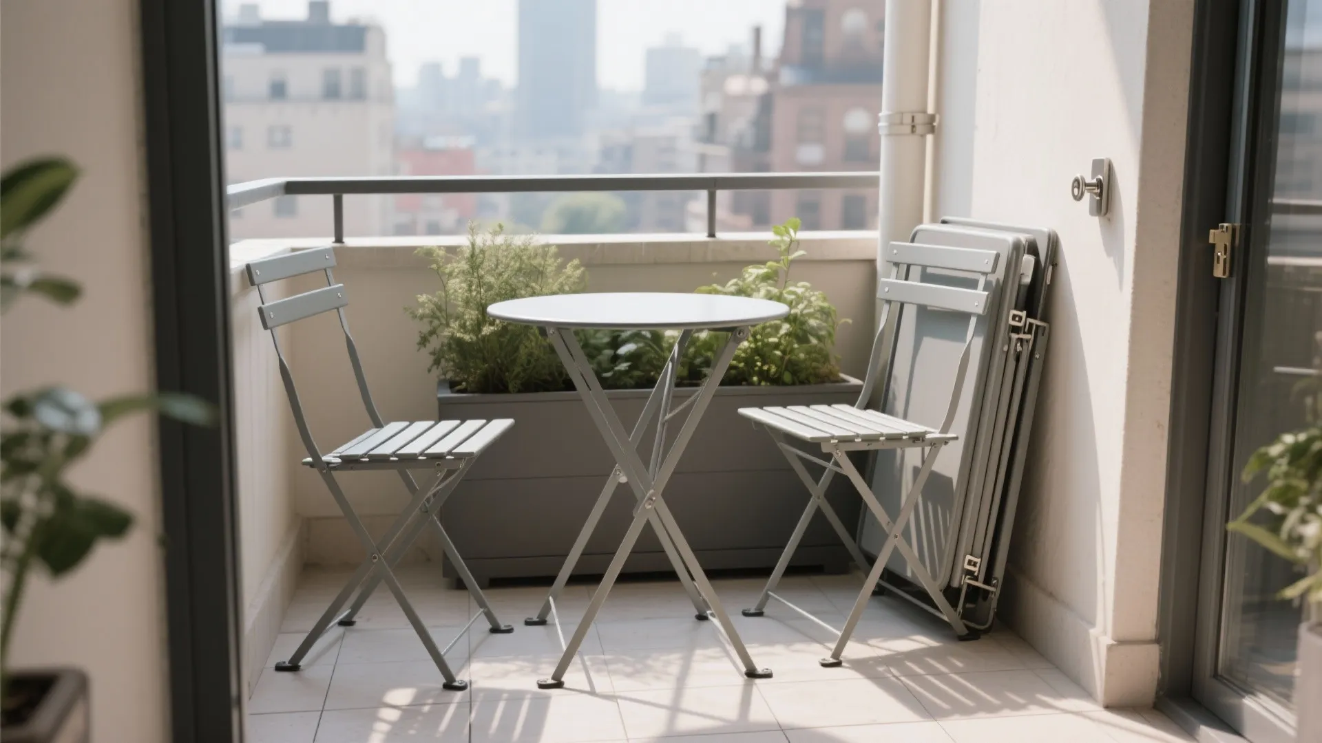 Foldable bistro sets with slim profiles