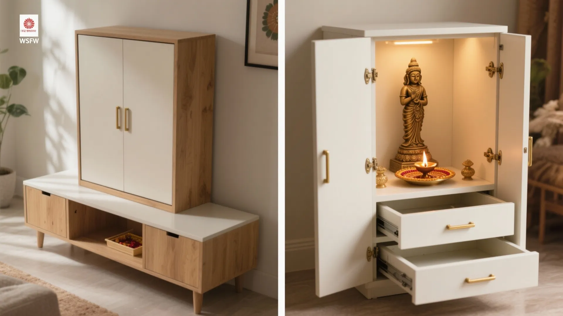 Foldable or Slide-Out Pooja Cabinet