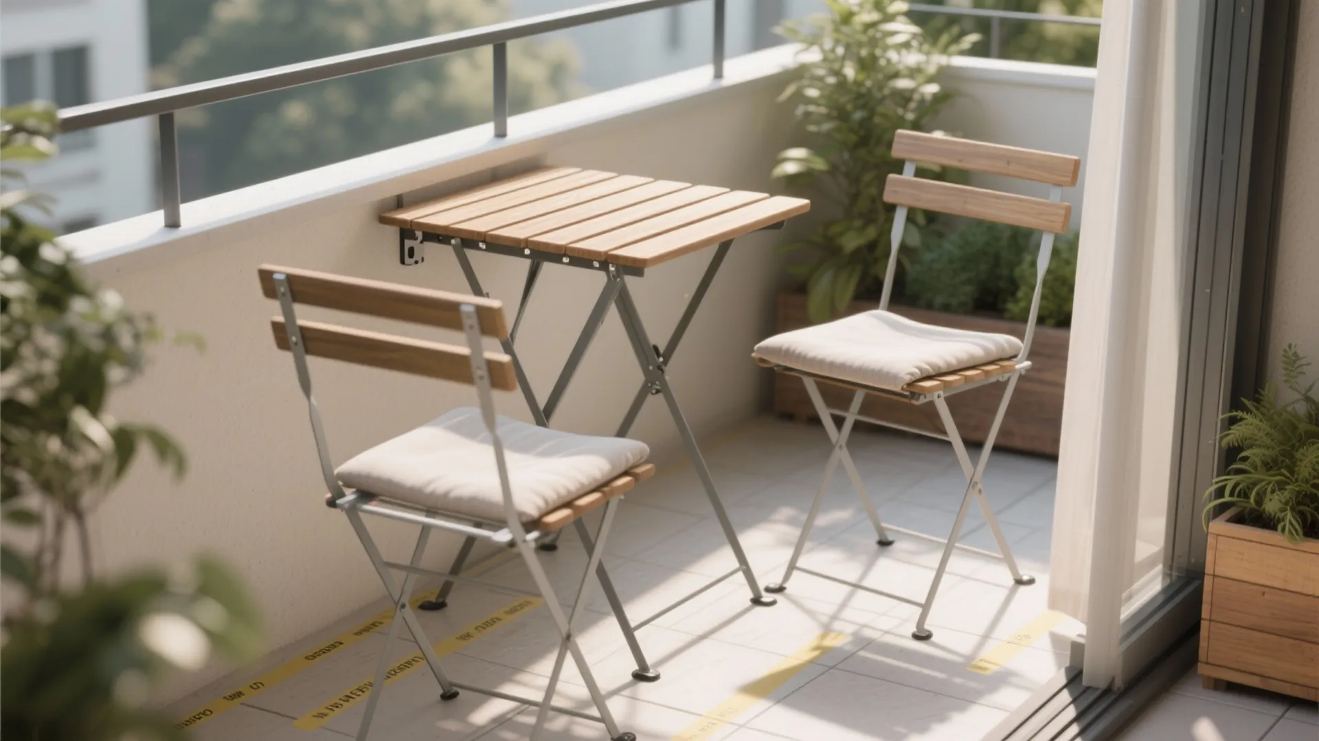 Foldable cafe duo with wall-mounted table